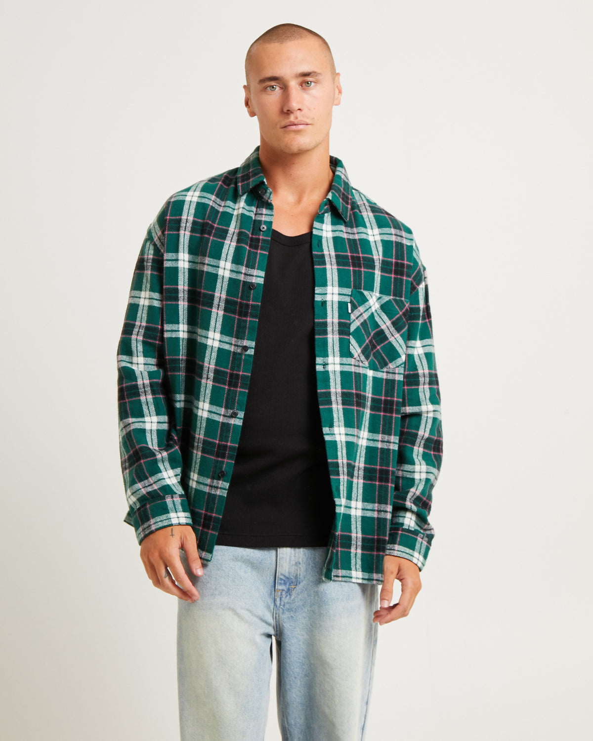 Portland Flanno Long Sleeve Shirt GREEN PINE CHECK