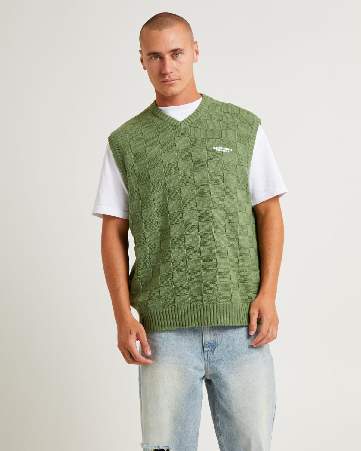 Check Knit Vest GREEN