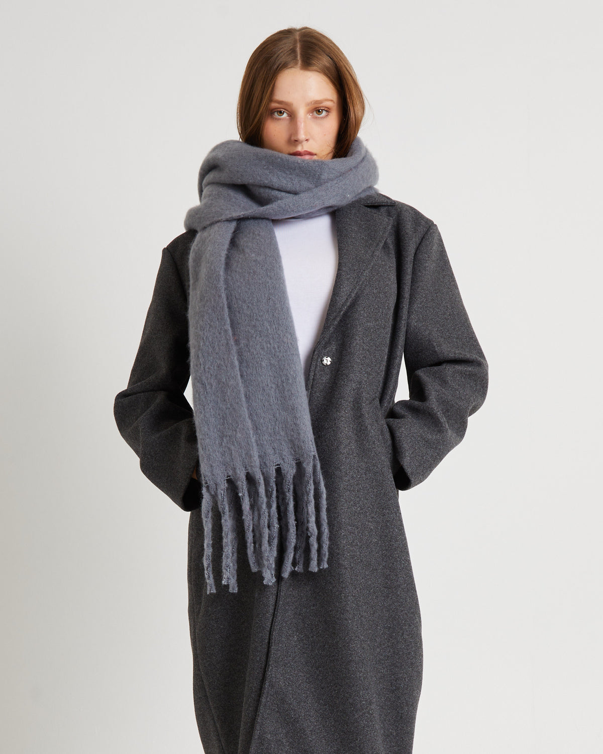Grey Oversized Knit Scarf GREY MARLE