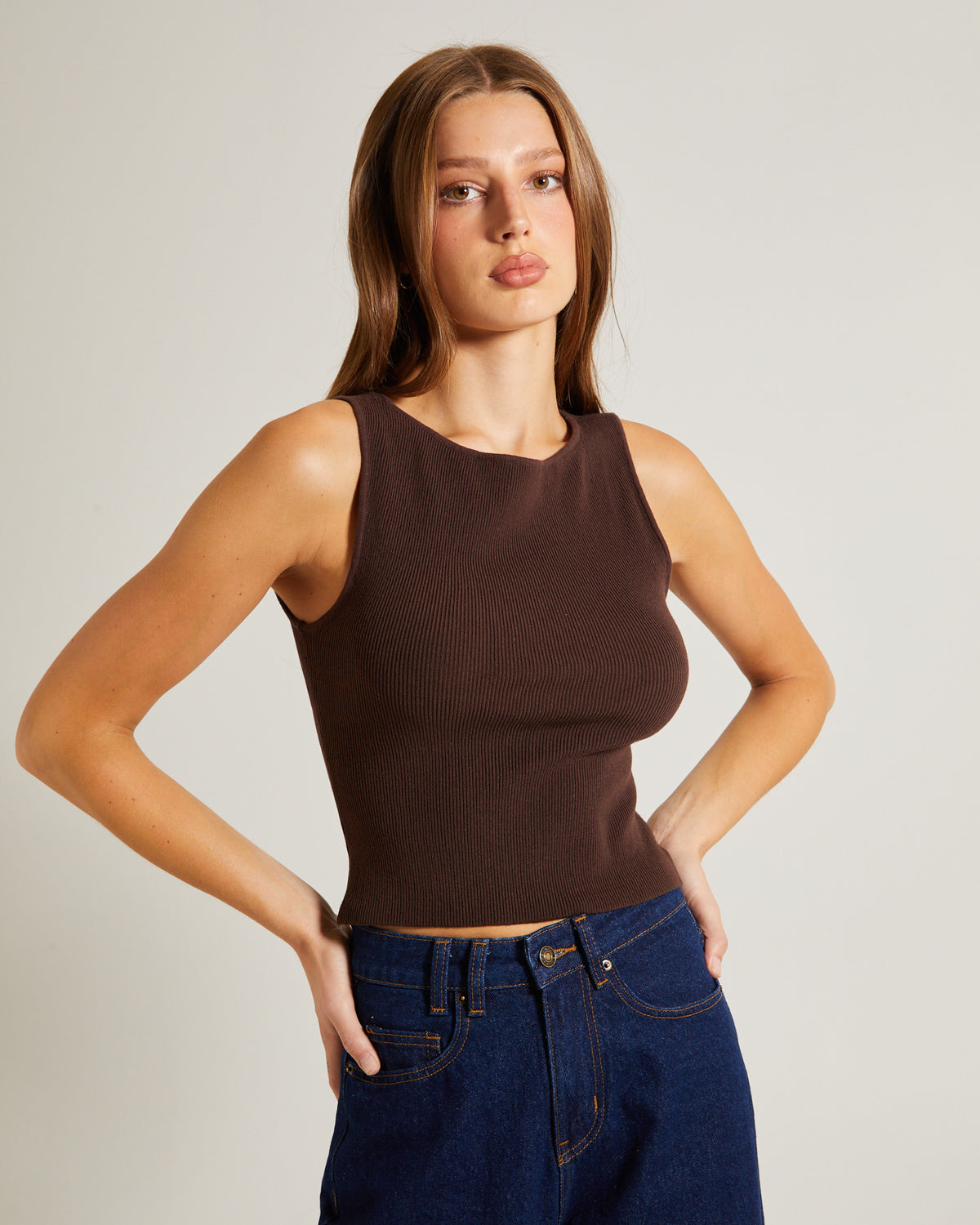 Luxe Knit Slim Fit Tank Top ESPRESSO