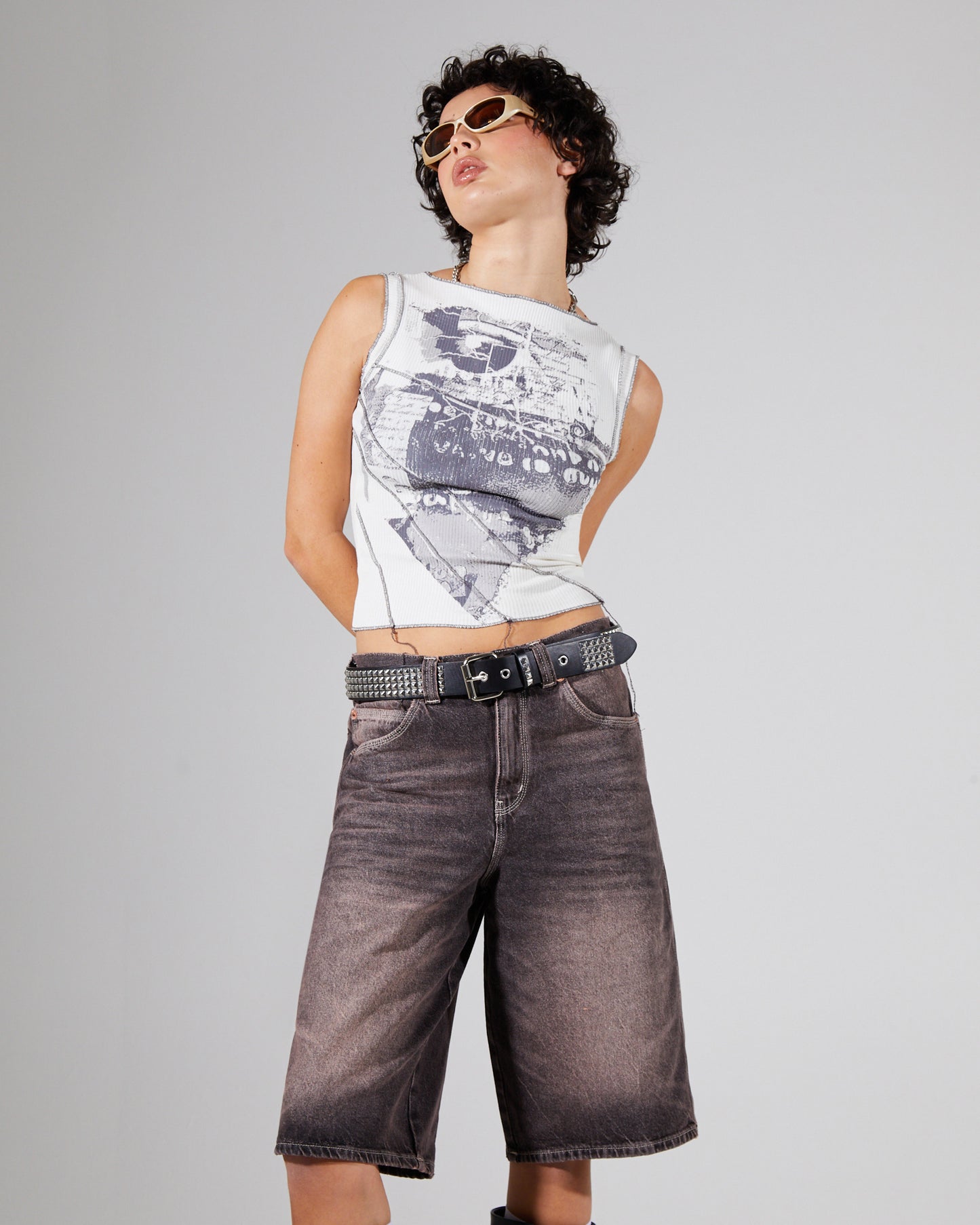 Print Splice Rib Tank Top