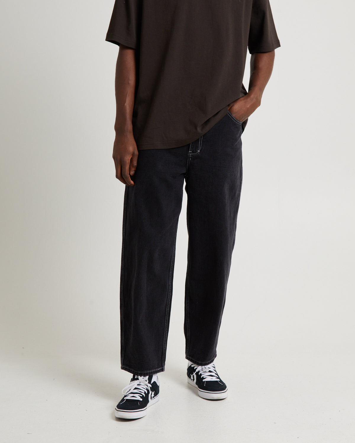 Knocker Contrast Stitch Denim Jeans FLAT OUT BLACK