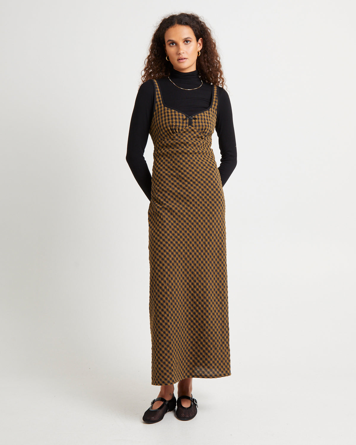 Grunge Plaid Midi Dress BROWN