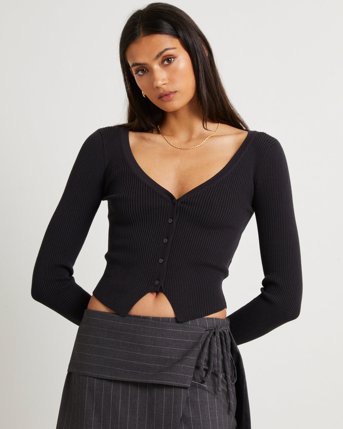 Kelse Knitted Long Sleeve Button Top INDIGO