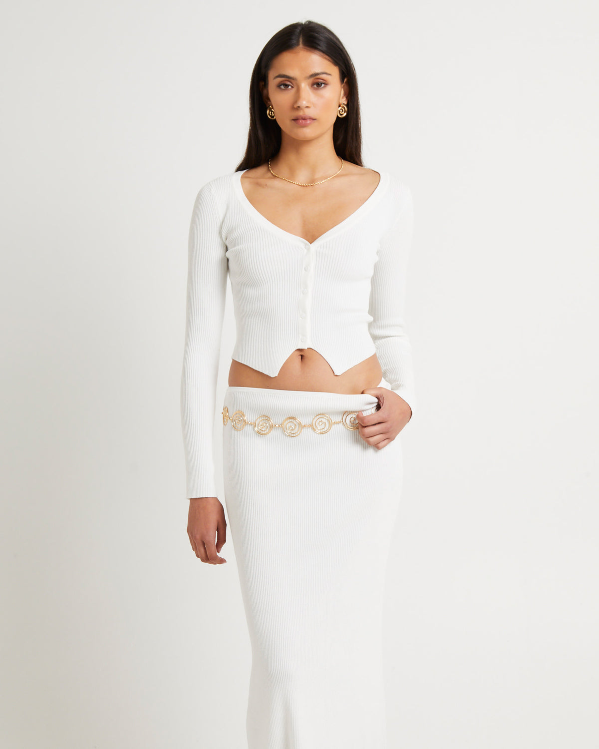 Kelse Knitted Long Sleeve Button Top OFF WHITE