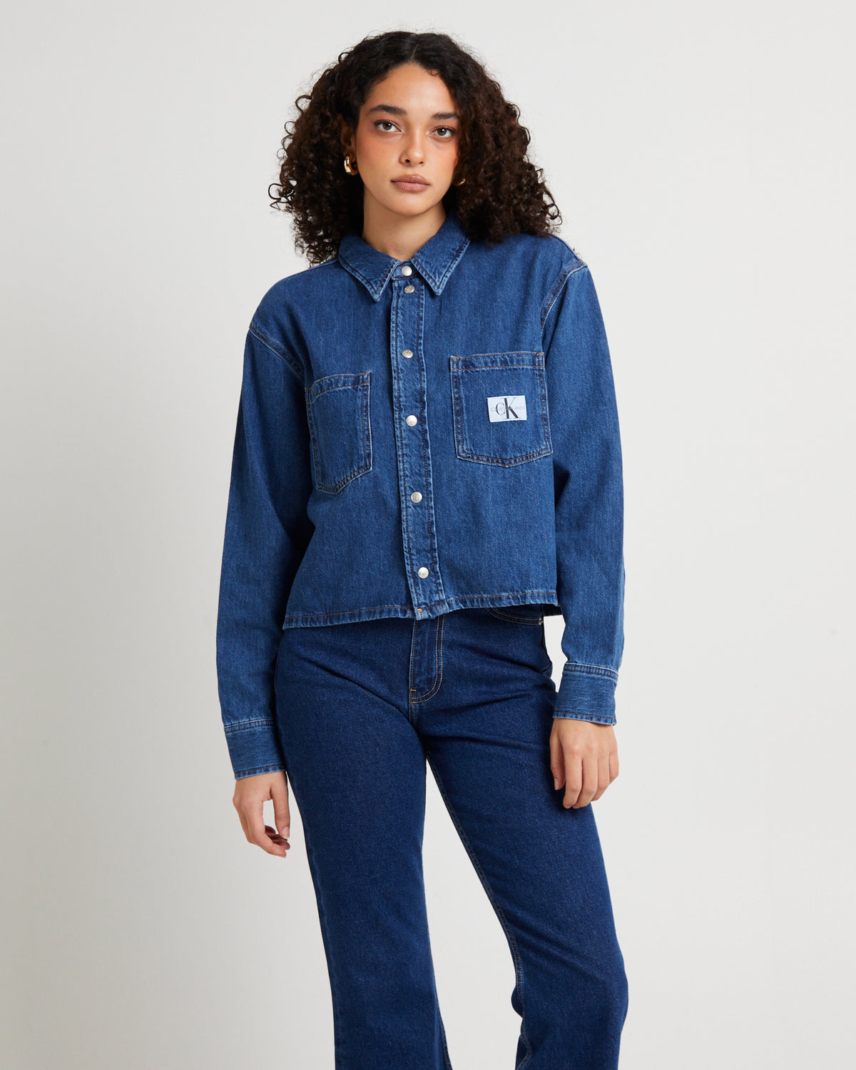 Cropped Dad Denim Shirt STONE BLUE