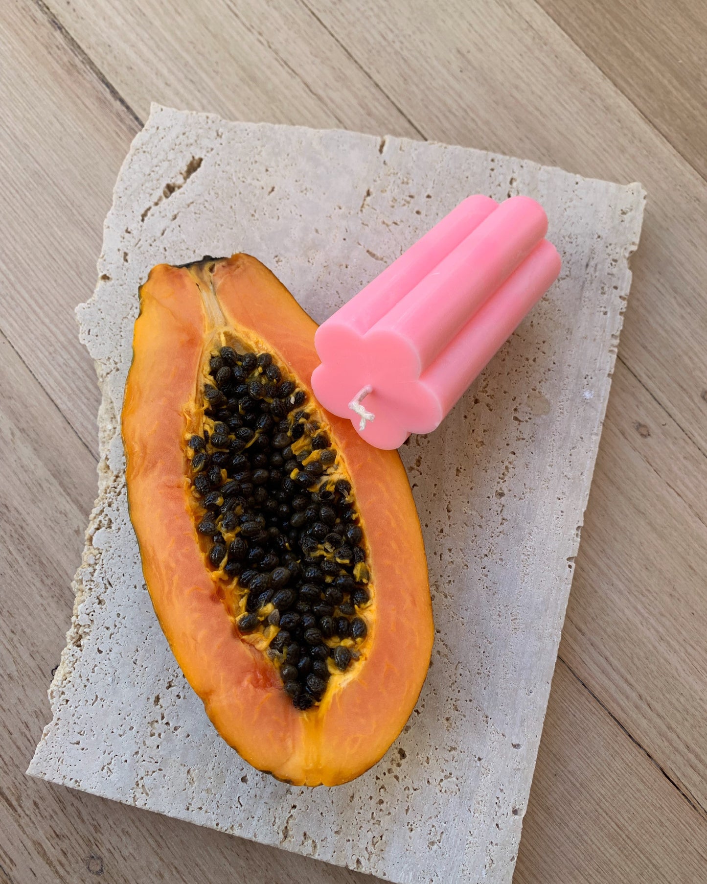 Pink Bloom Pillar Candle Marshmallow Pink