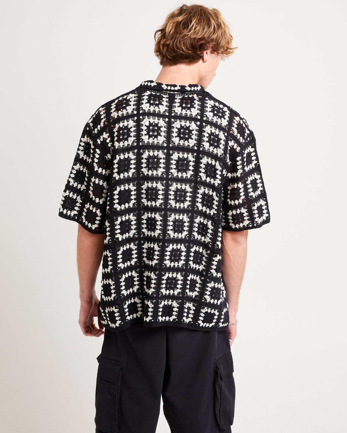 Crochet Short Sleeves Shirt BLACK