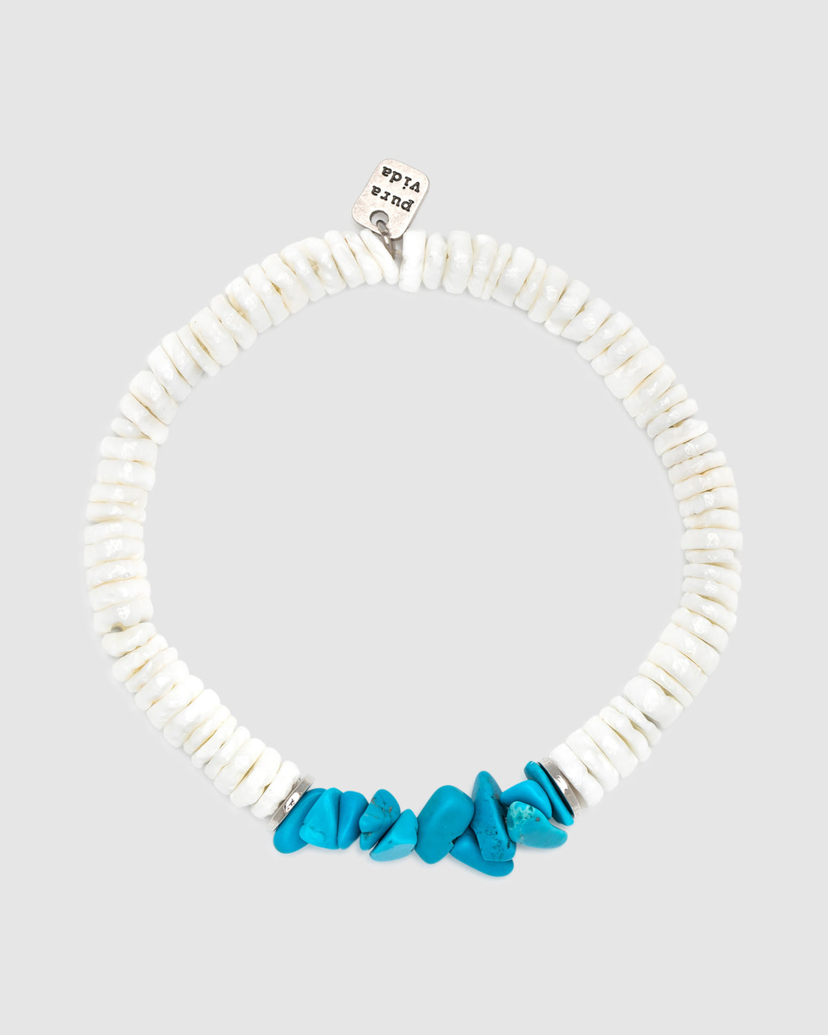 Puka Shell and Turquoise Chip Stretch Bracelet WHITE