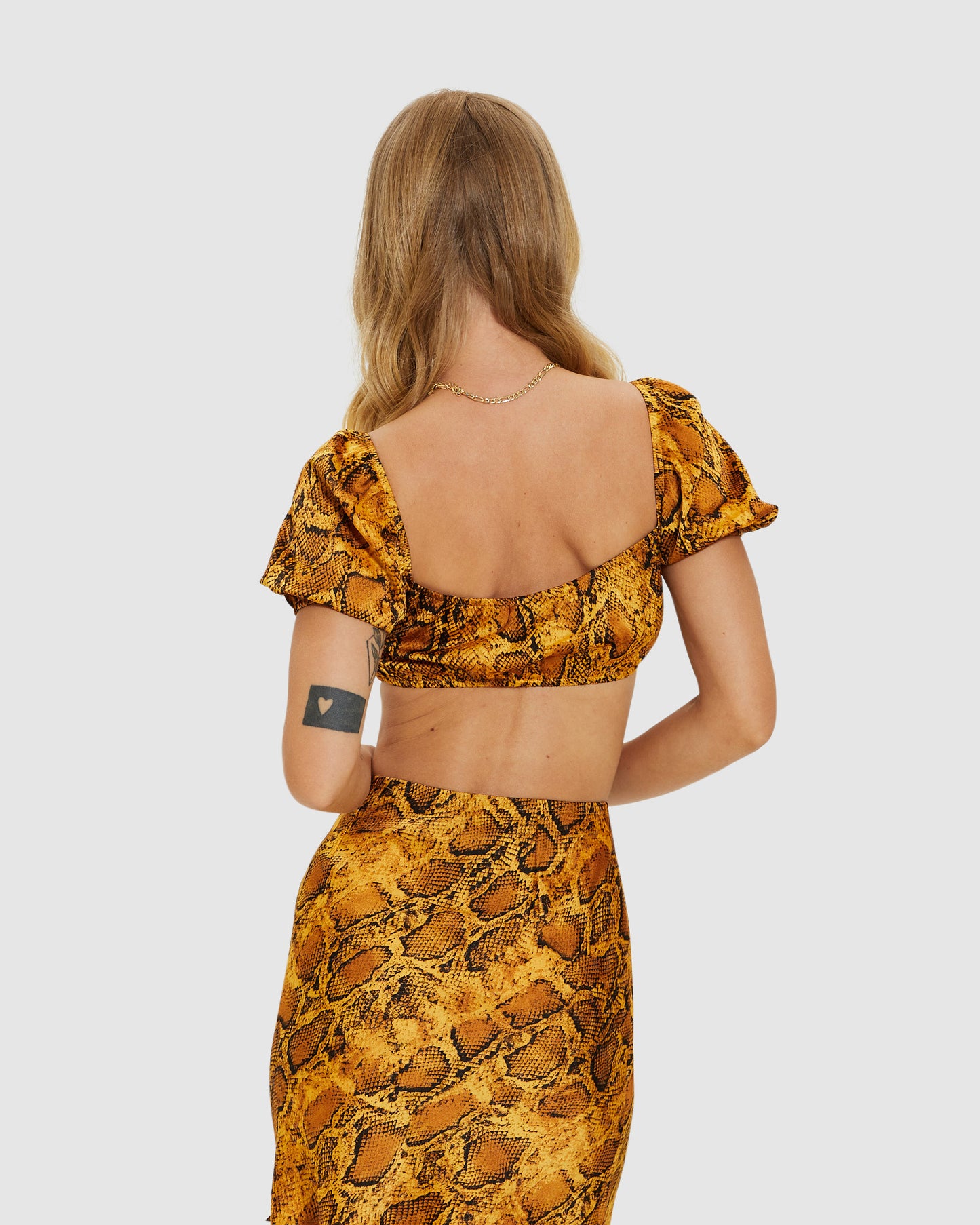 Viper Twist Puff Sleeve Top Snake Orange