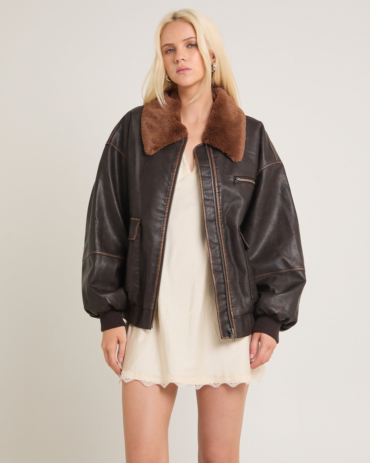 Cody Fur Trim Distressed PU Jacket