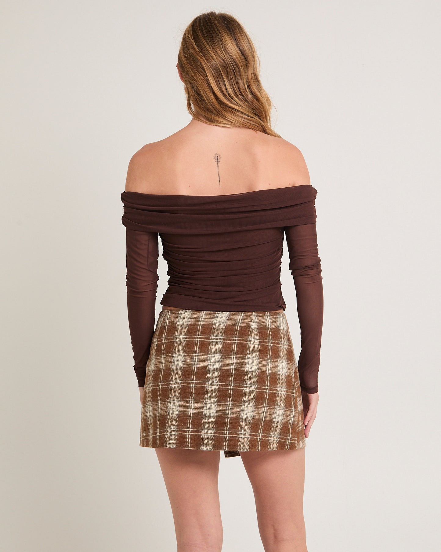 Lilith Gathered Off Shoulder Mesh Top