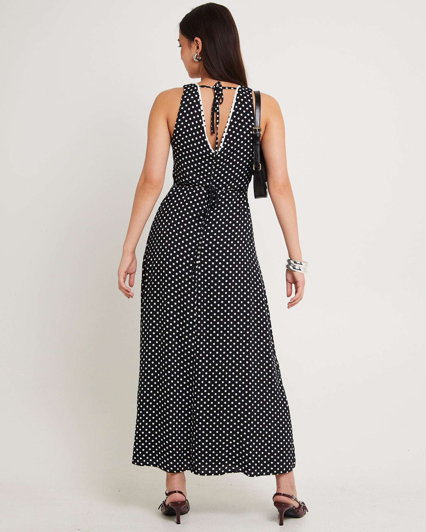 Polkadot V Neck Maxi Dress