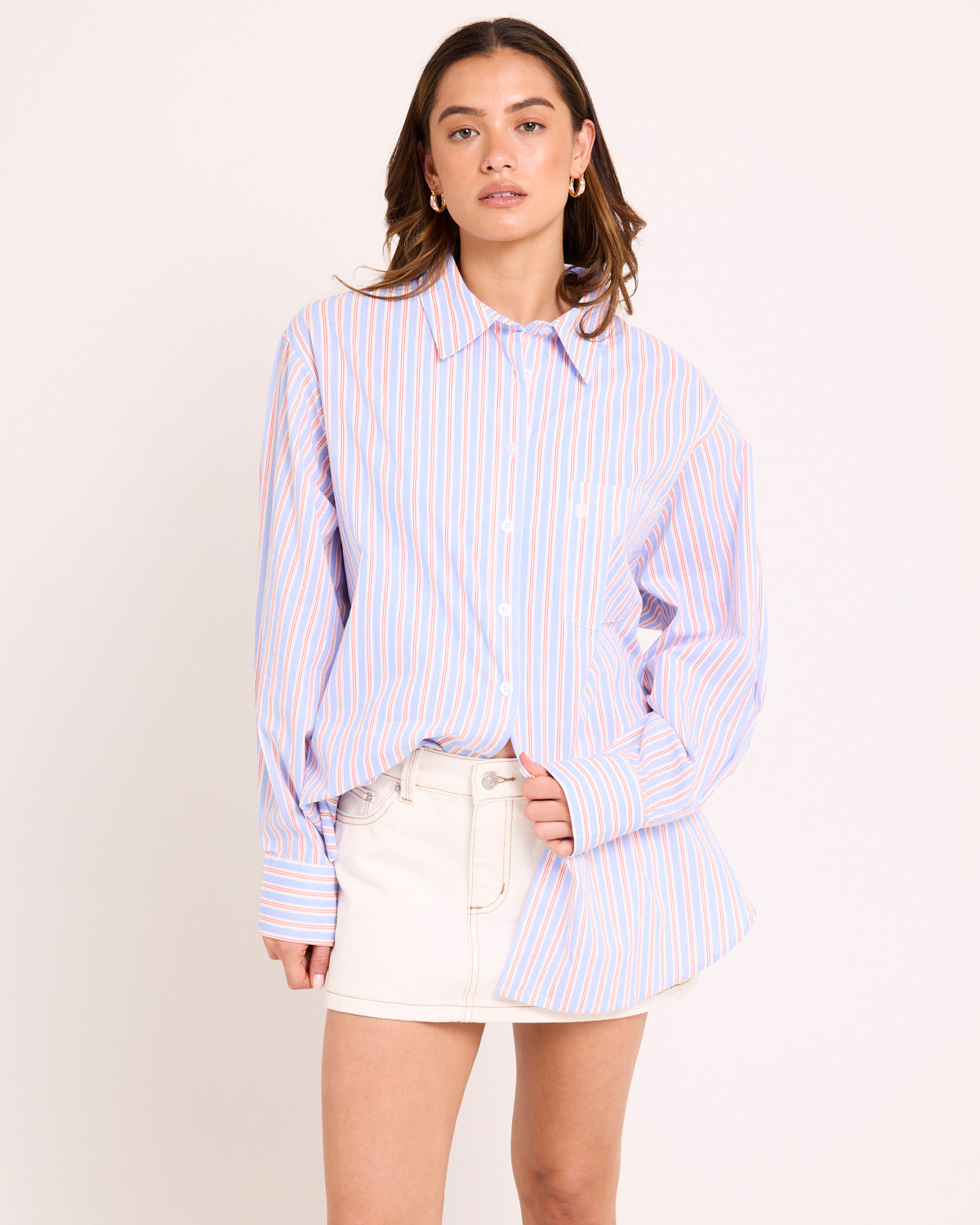Coby Crisp Oversized Long Sleeve Shirt BLUE STRIPE