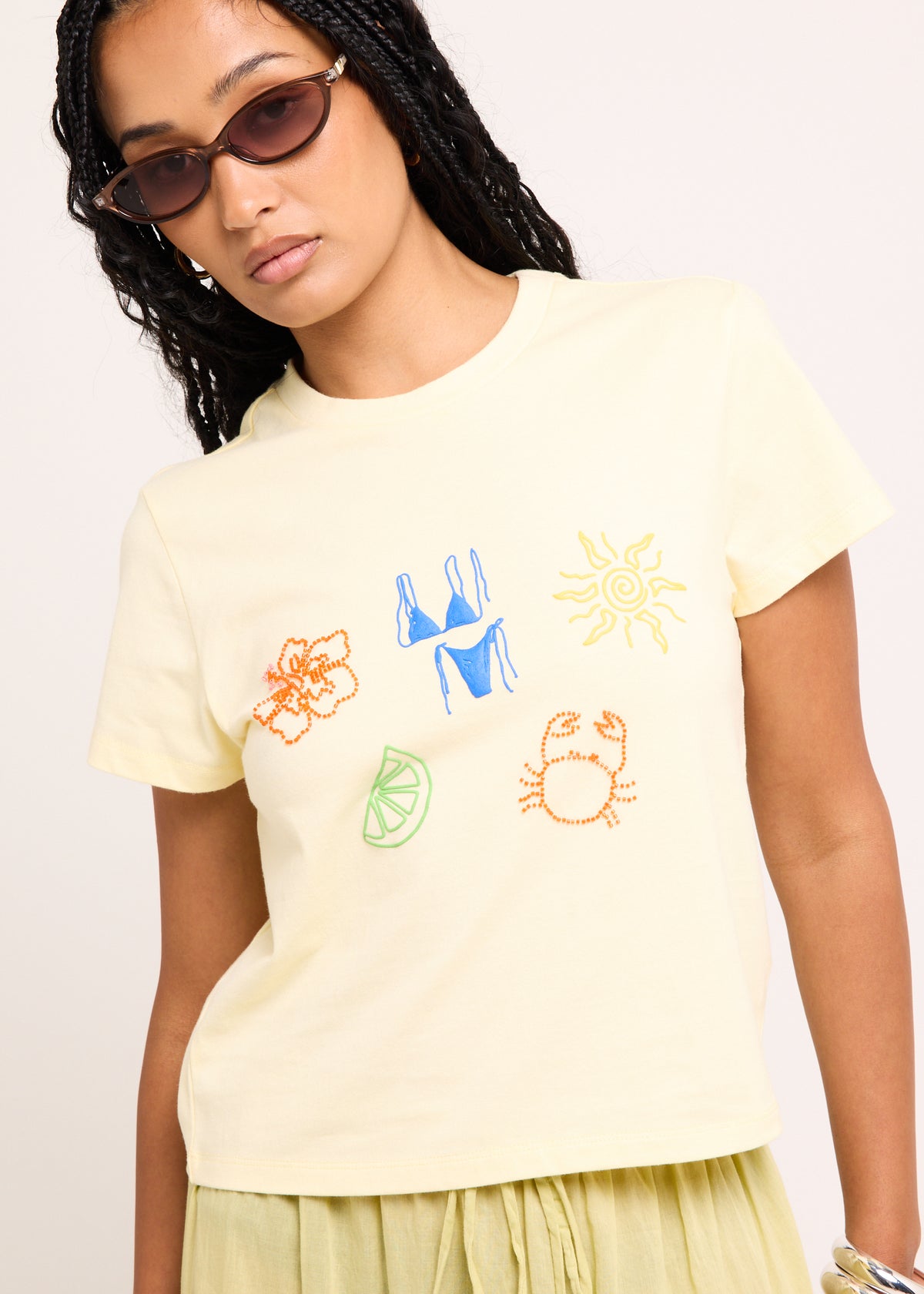 Vacation Beaded Baby Tee YELLOW