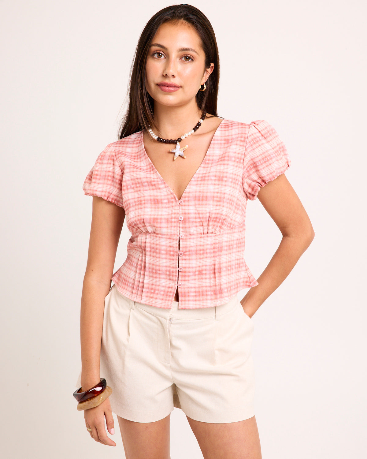 Cora Short Sleeve Shirt CHECK/STRIPE