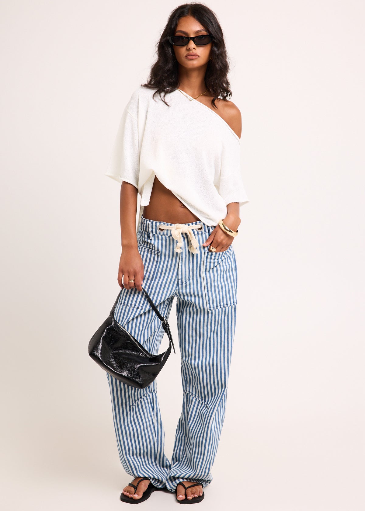 Asymmetric Knit Top WHITE