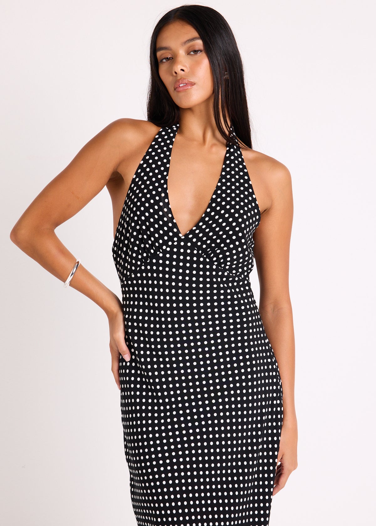 Hannah Halter Maxi Dress BLACK/WHITE SPOT