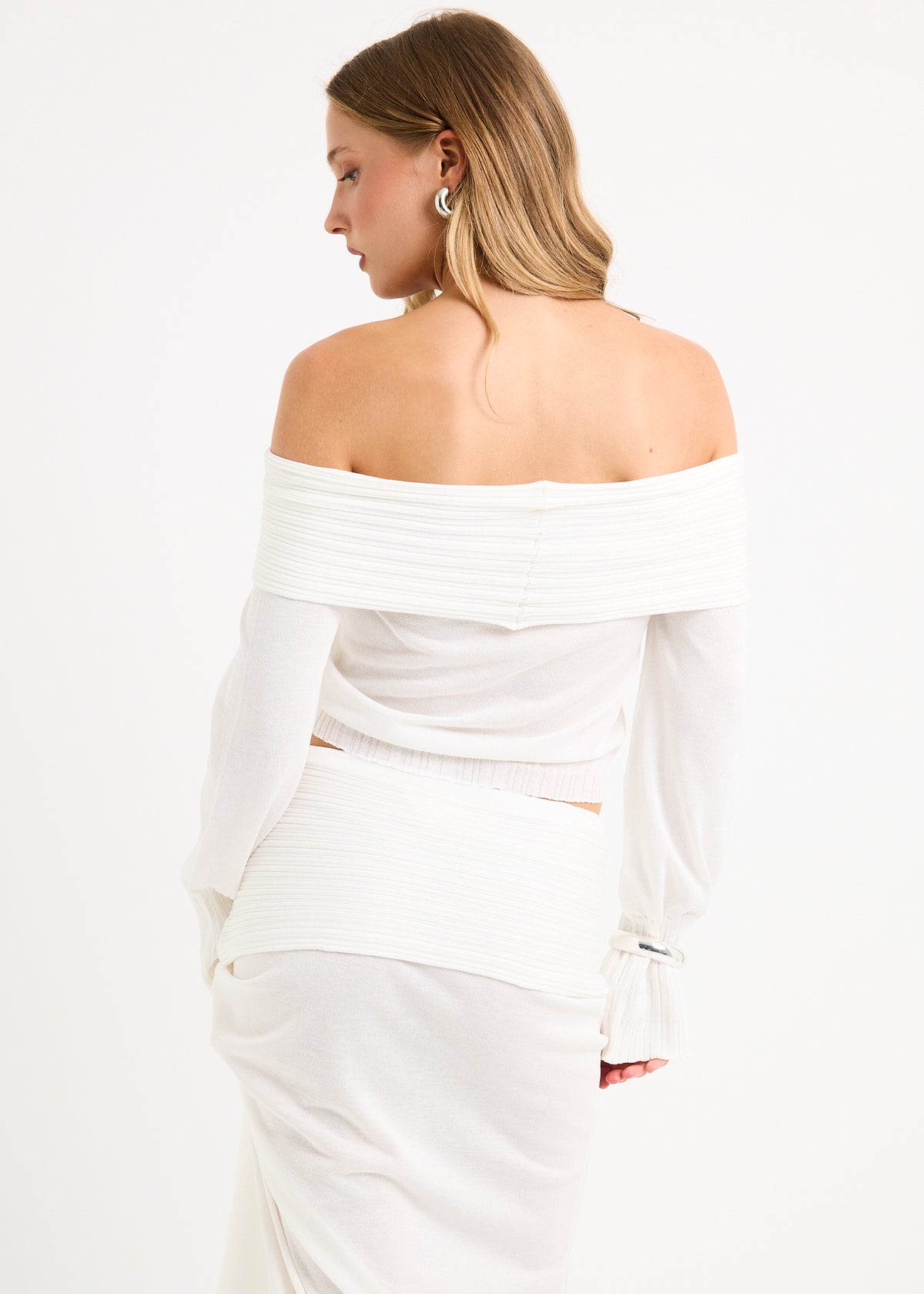 Palma Off Shoulder Knit Top WHITE