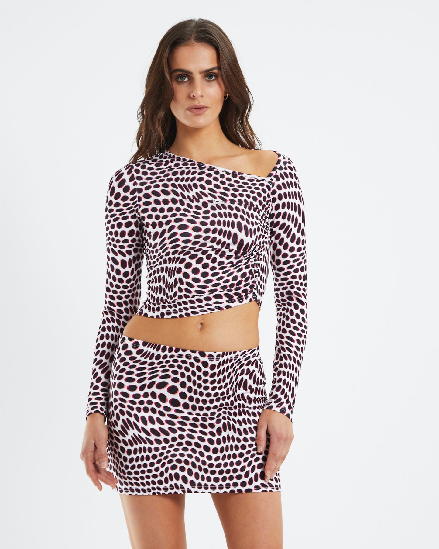 Mdy Cut Out Gathered Side Mesh Top
