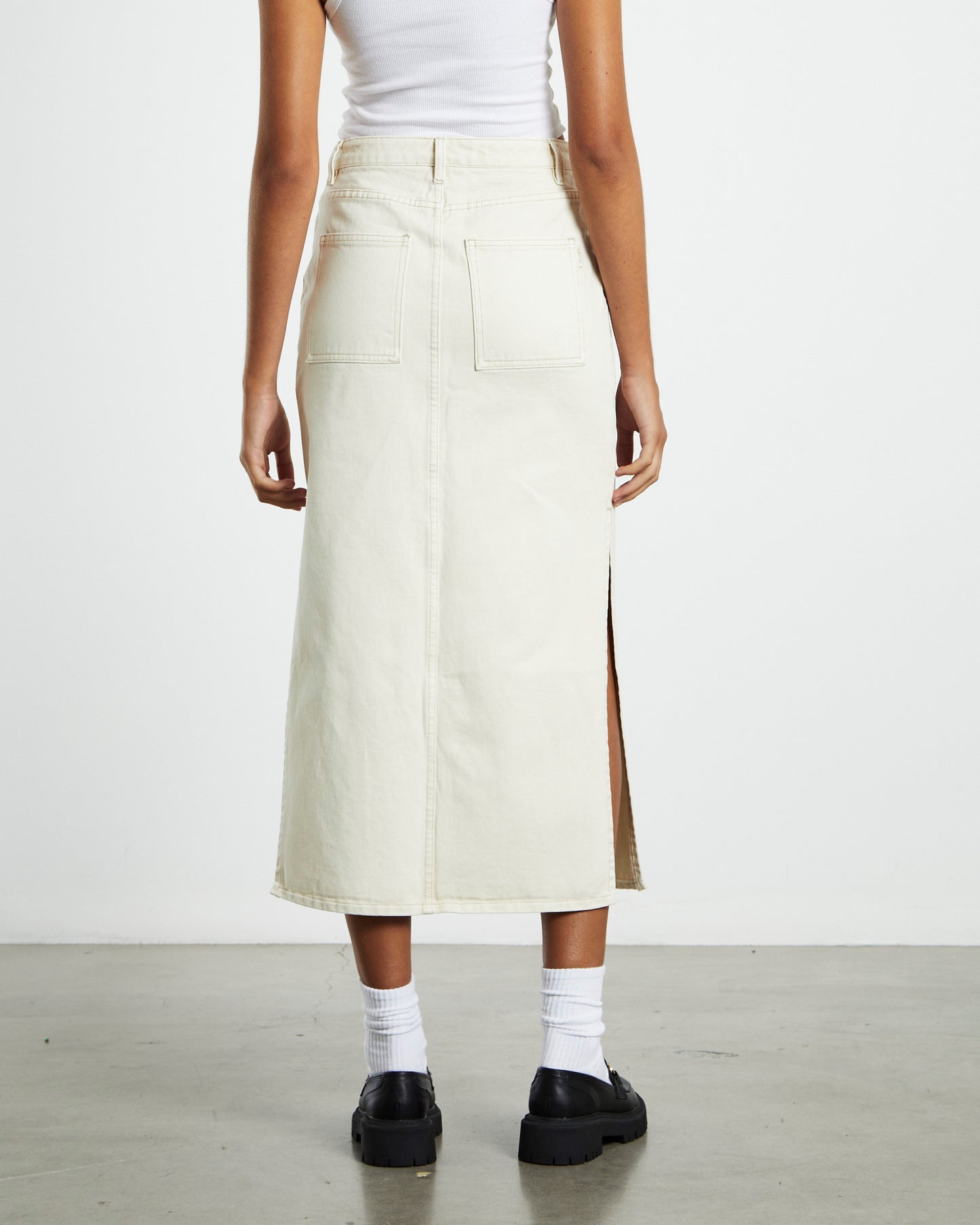 Claudia Denim Midi Skirt Sand White