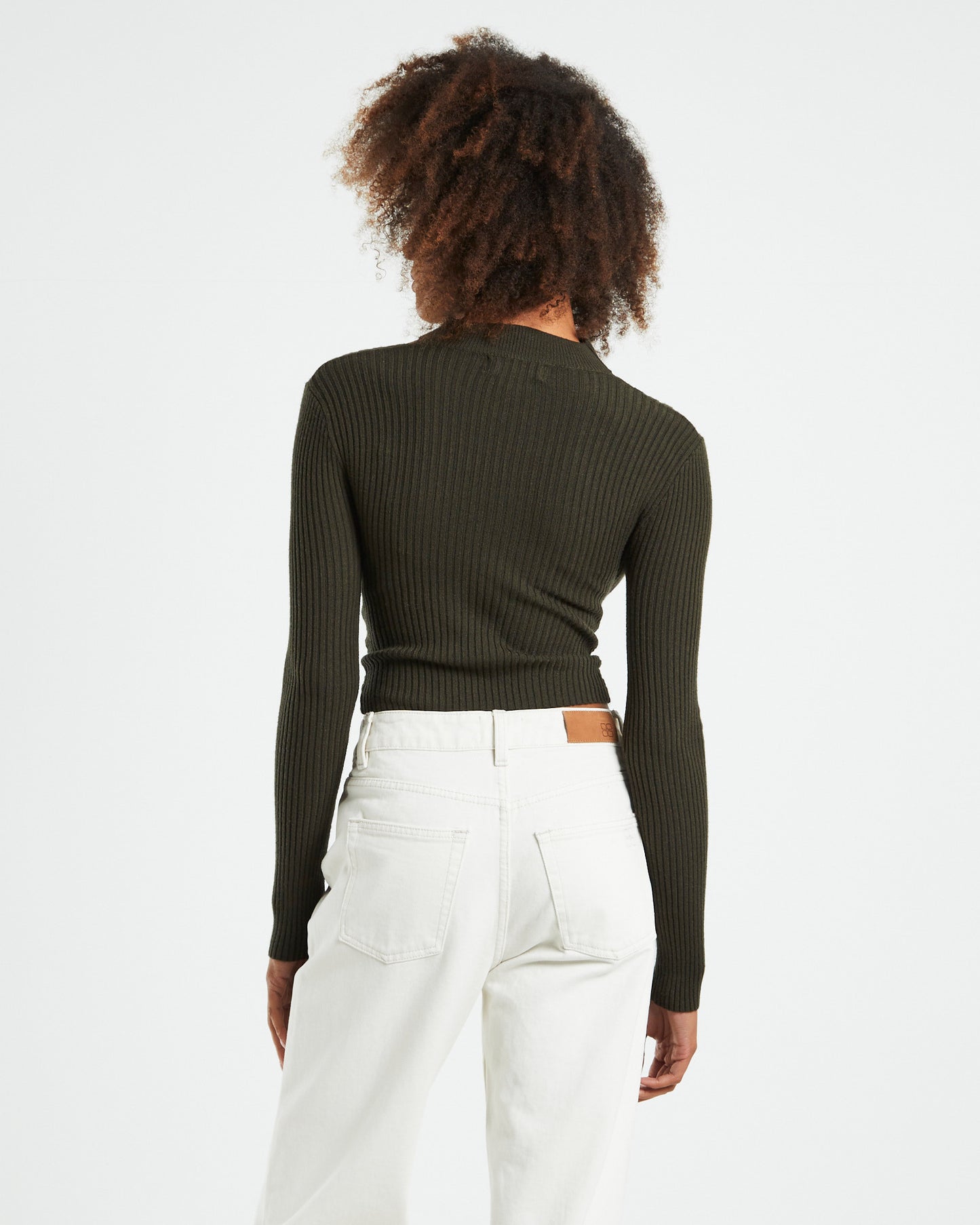 Amelia Choker Long Sleeve Top Khaki Green