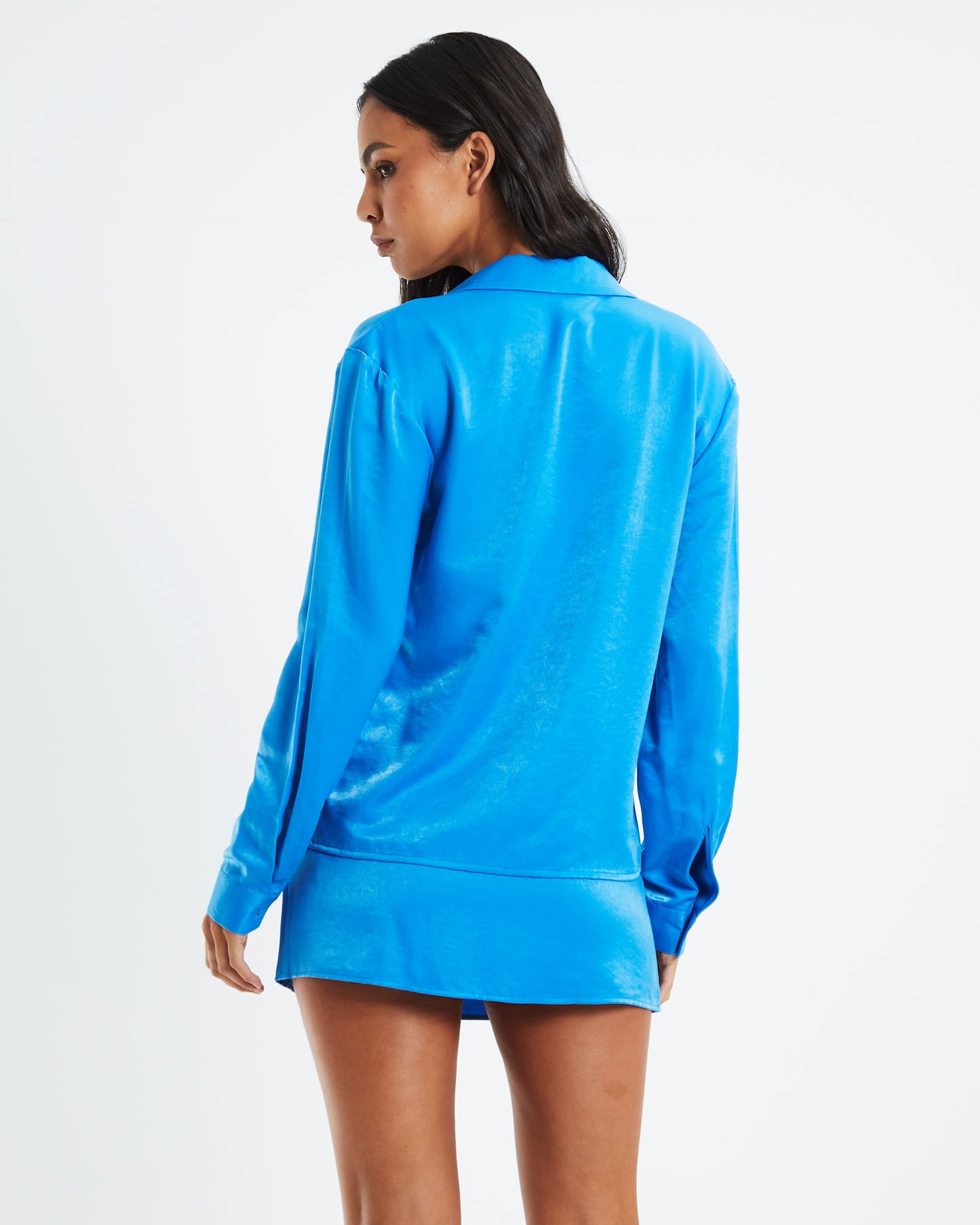 Esme Silky Longline Shirt Blue