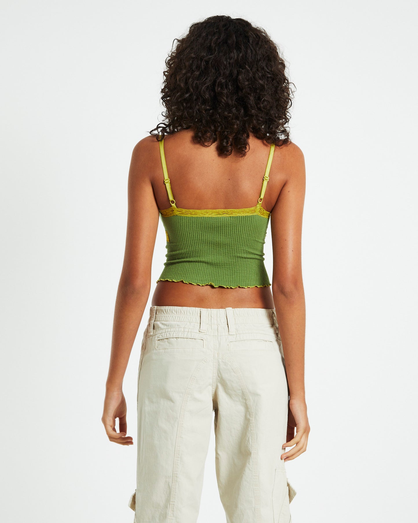 BDG Contrast Lace Cami Green