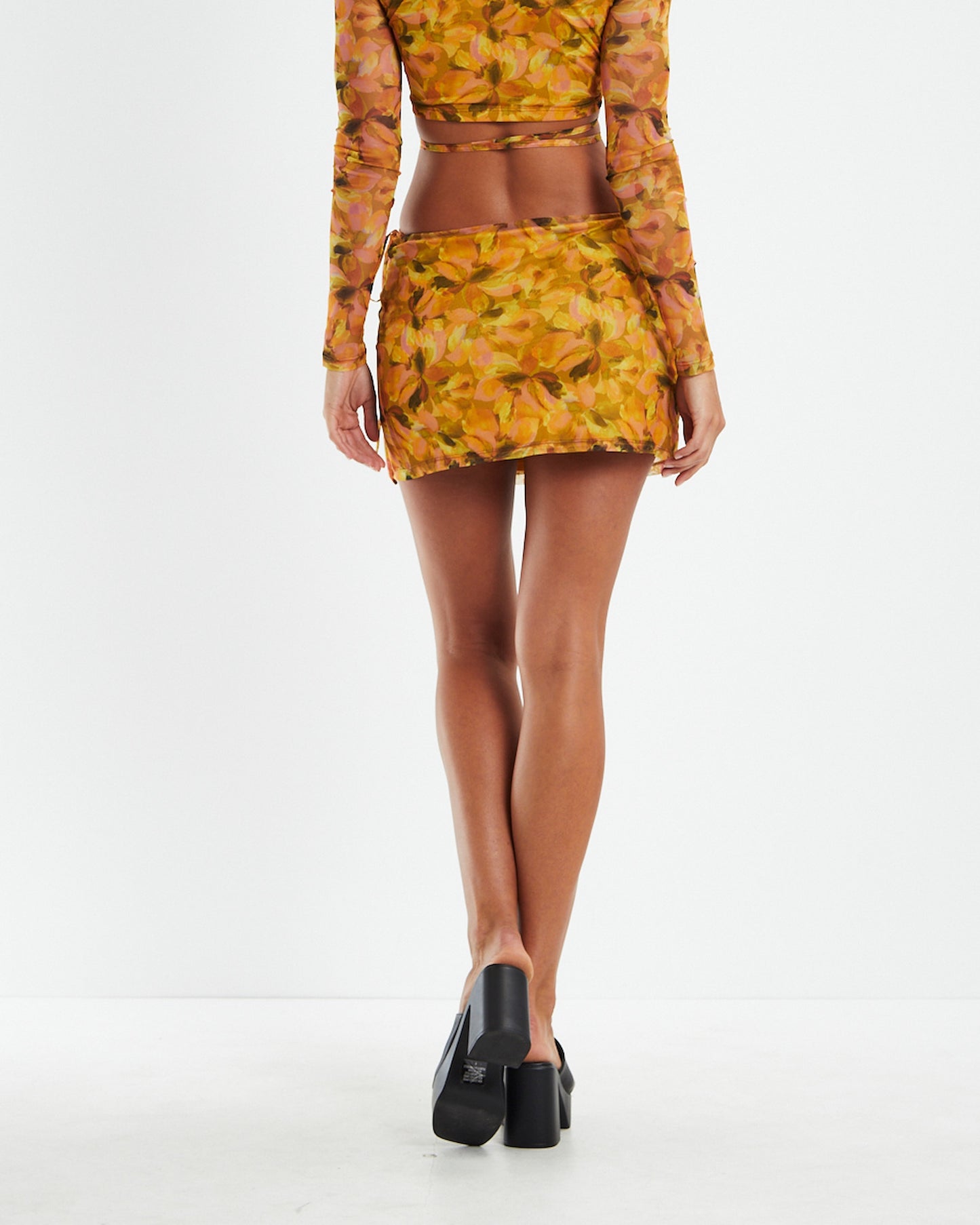 Cartia Mesh Wrap Skirt Orange