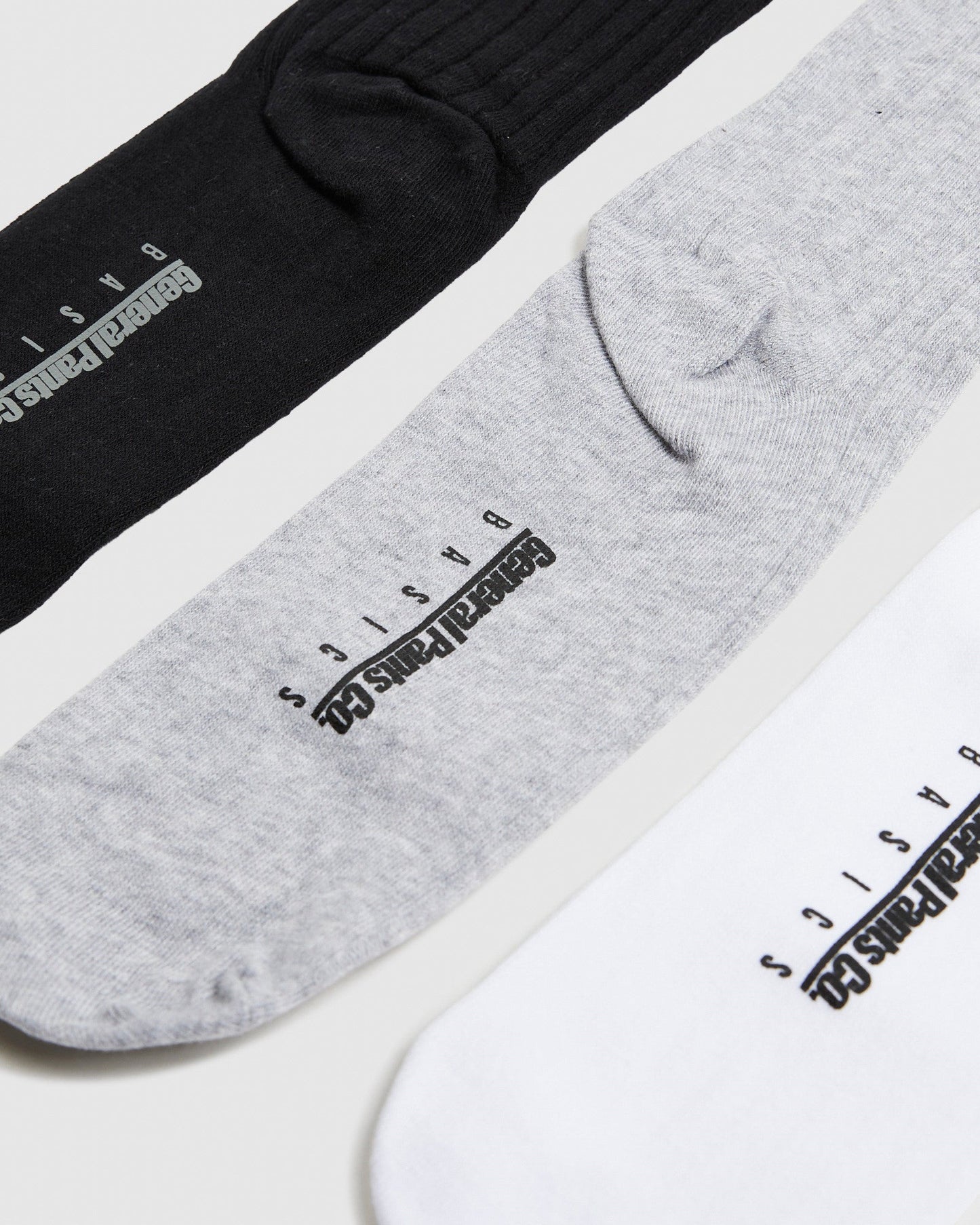 Rib Socks 3 Pack White/Black/Grey