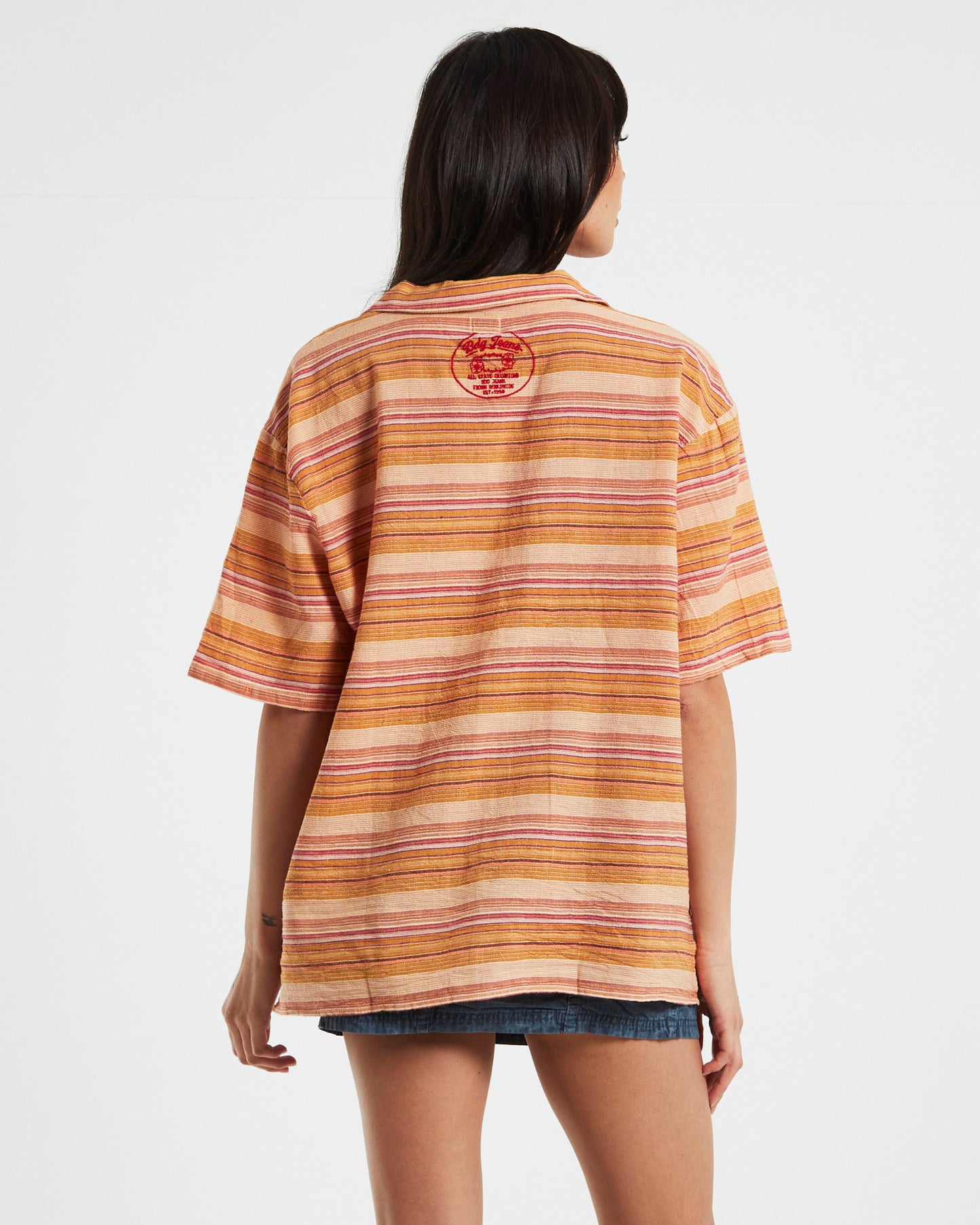 BDG Nolan Bowling Shirt Stripe Orange