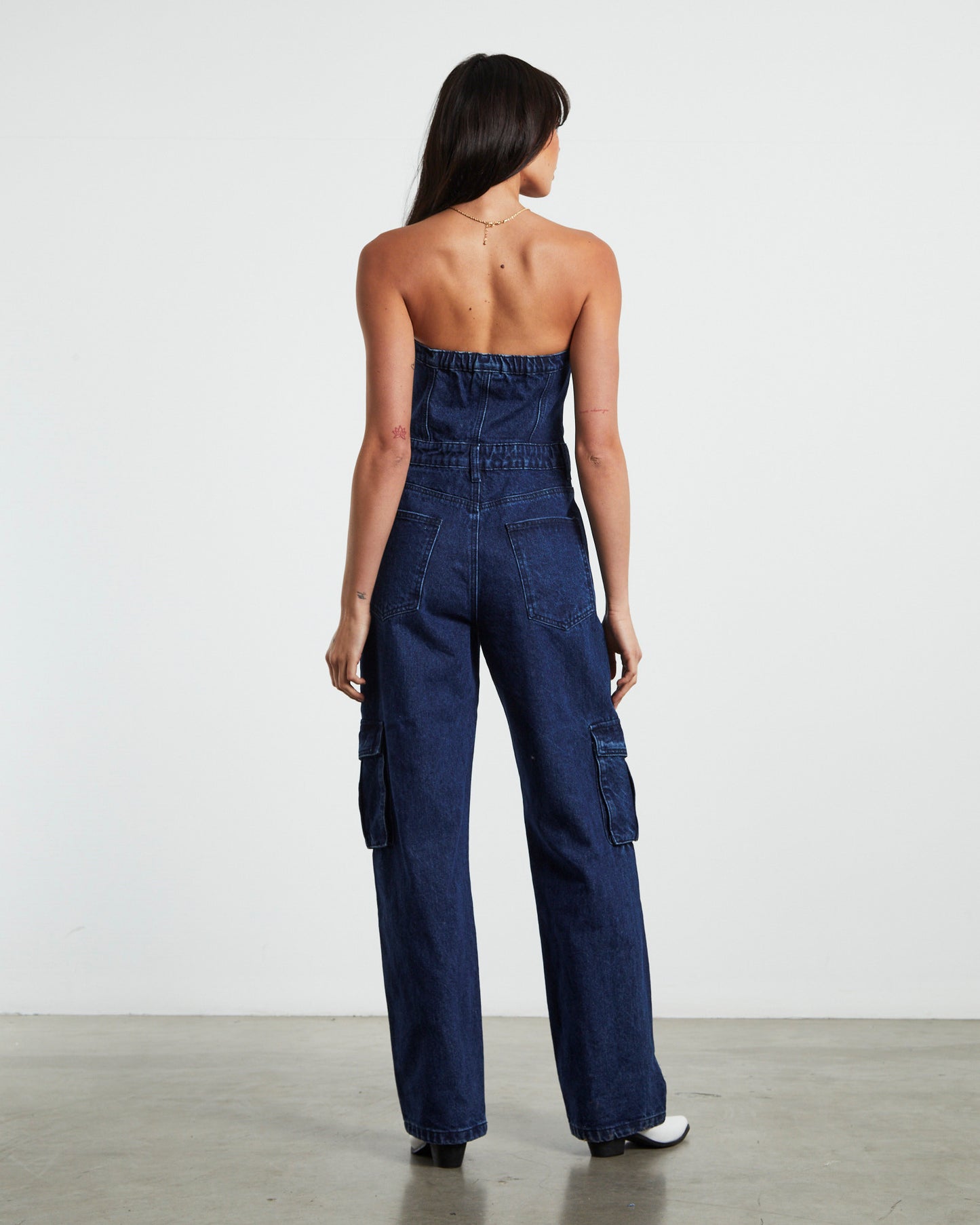 Sabrine Strapless Denim Boiler Suit Ink Blue