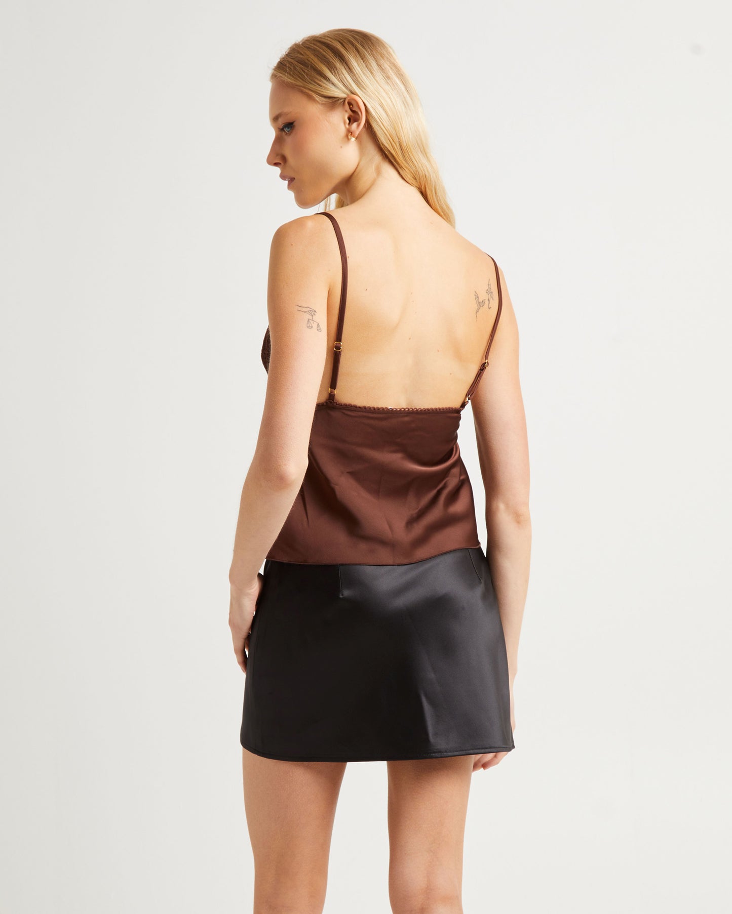 Exie Lace Insert Tie Front Cami Chocolate