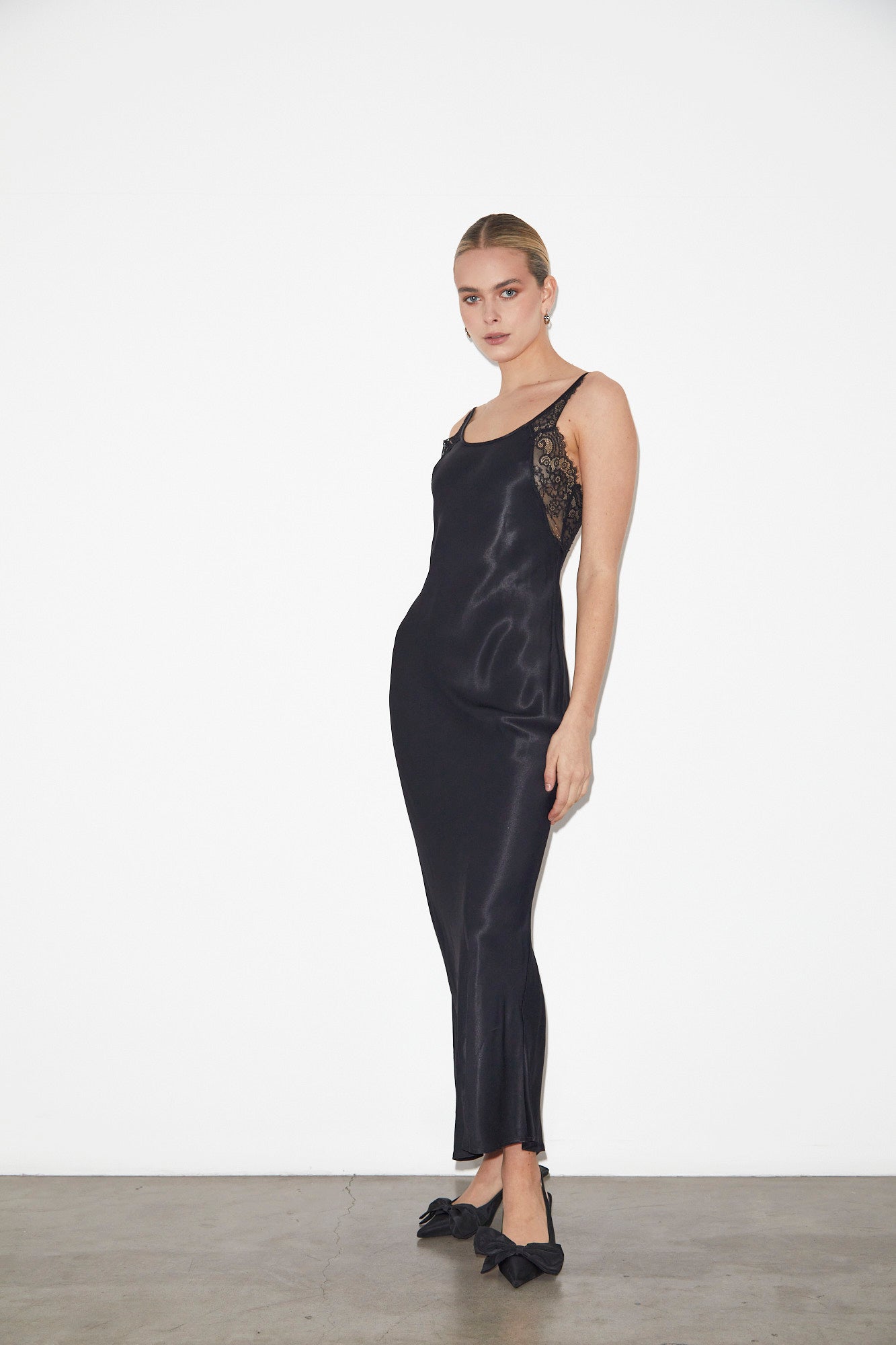 Avery Lace Slip Dress in Black