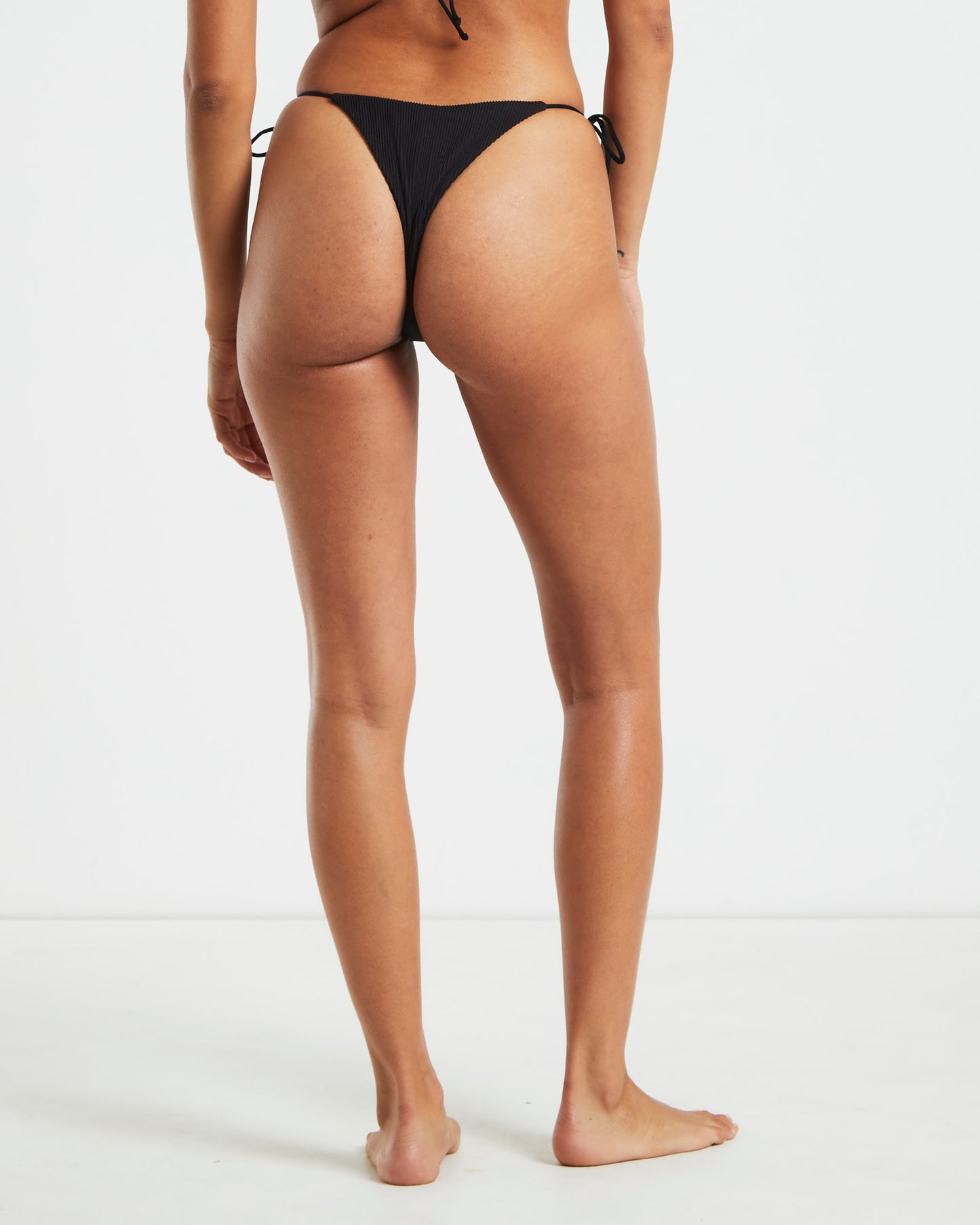 Rib Skinny Strap Tie Side Bikini Bottoms