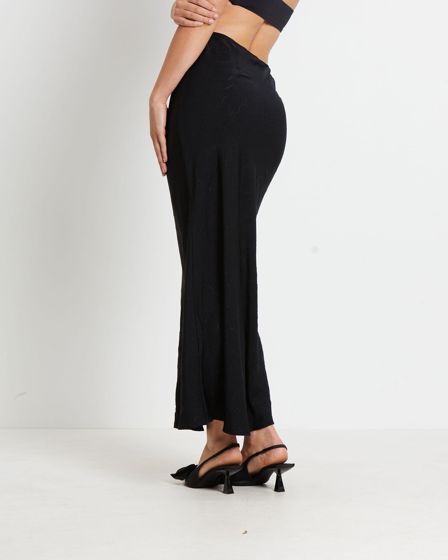 Allegra Crinkle Satin Maxi Skirt in Black