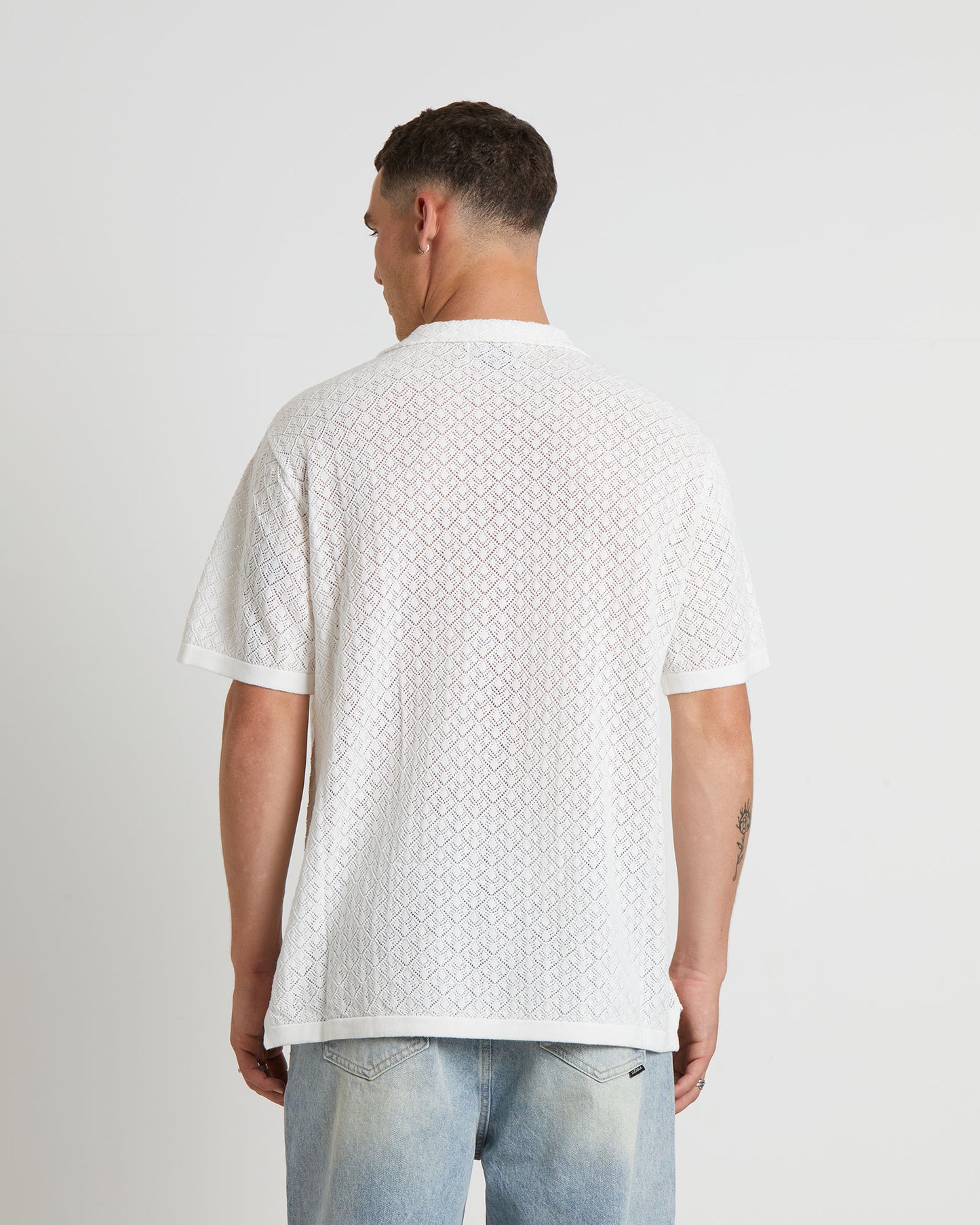 Fugar Knitted Short Sleeve Resort Shirt in White