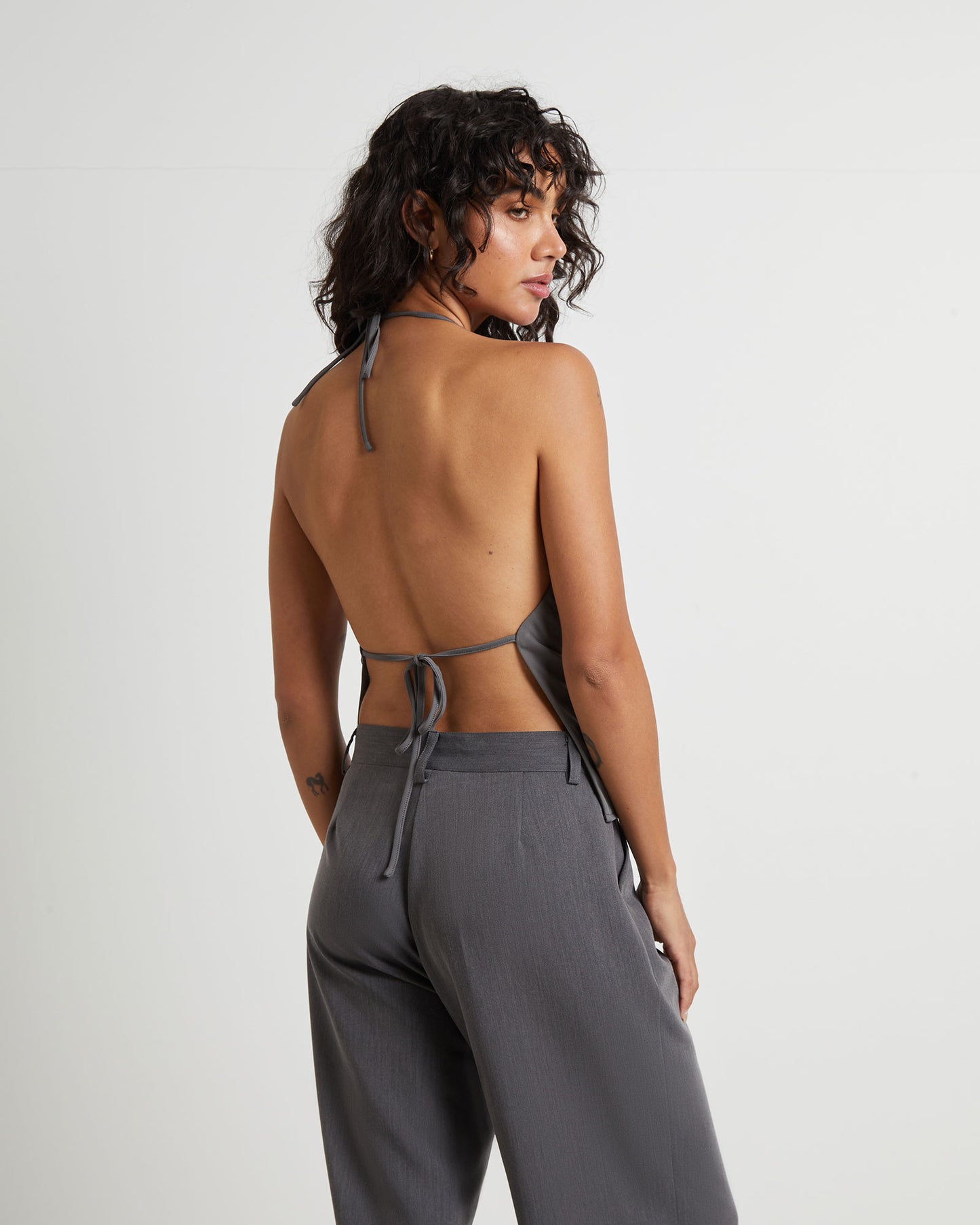 Frankie Slinky Cowl Neck Halter Top in Slate Grey
