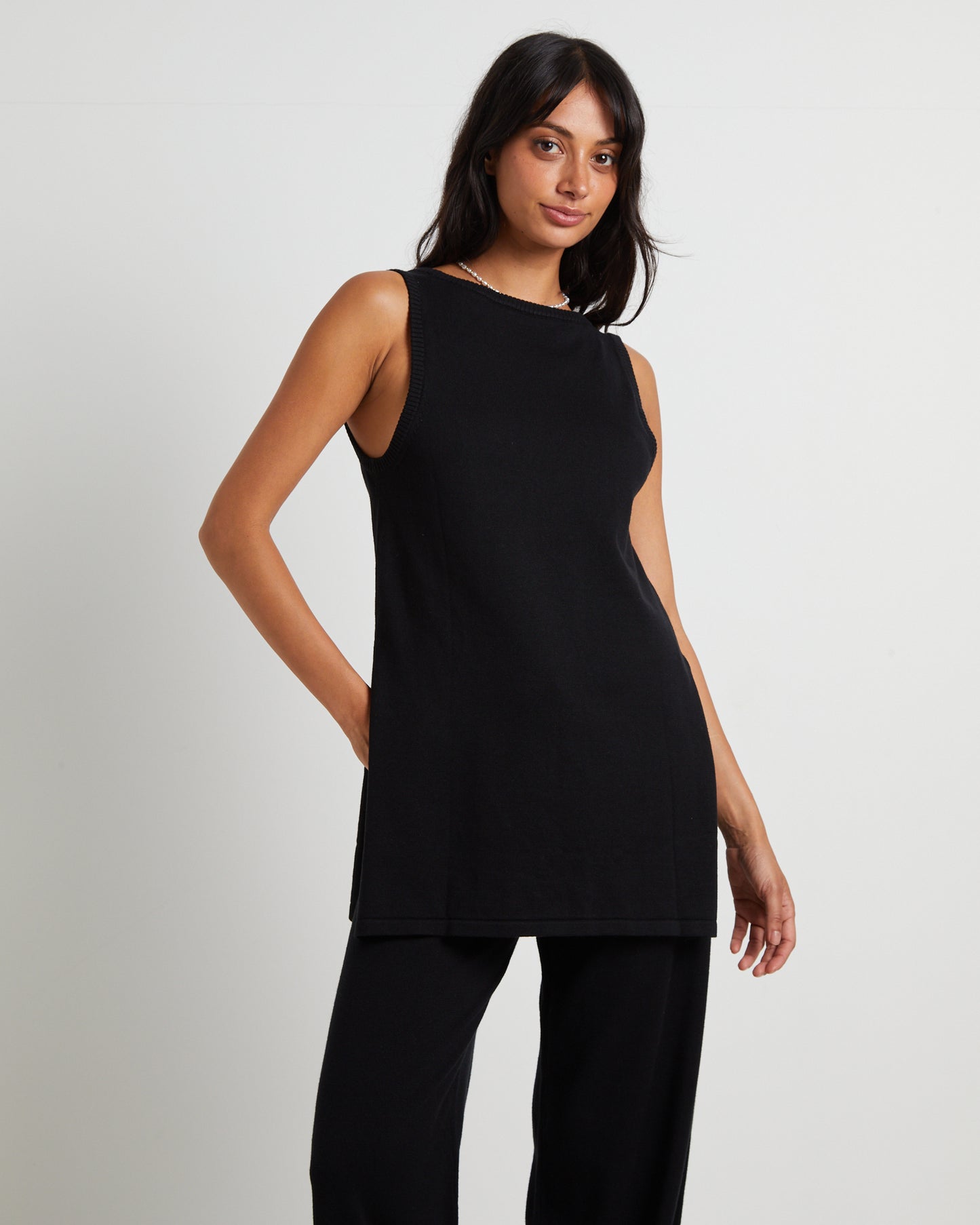 Riley Split Tank Top in Black