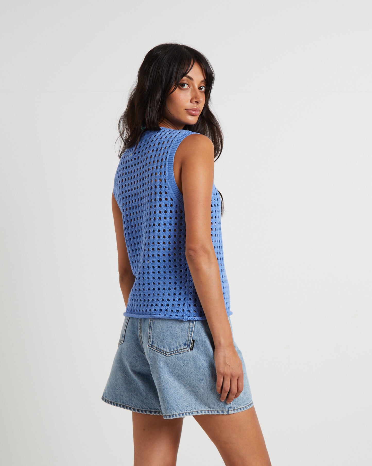 Iris Crochet Tank Top in Sea Blue