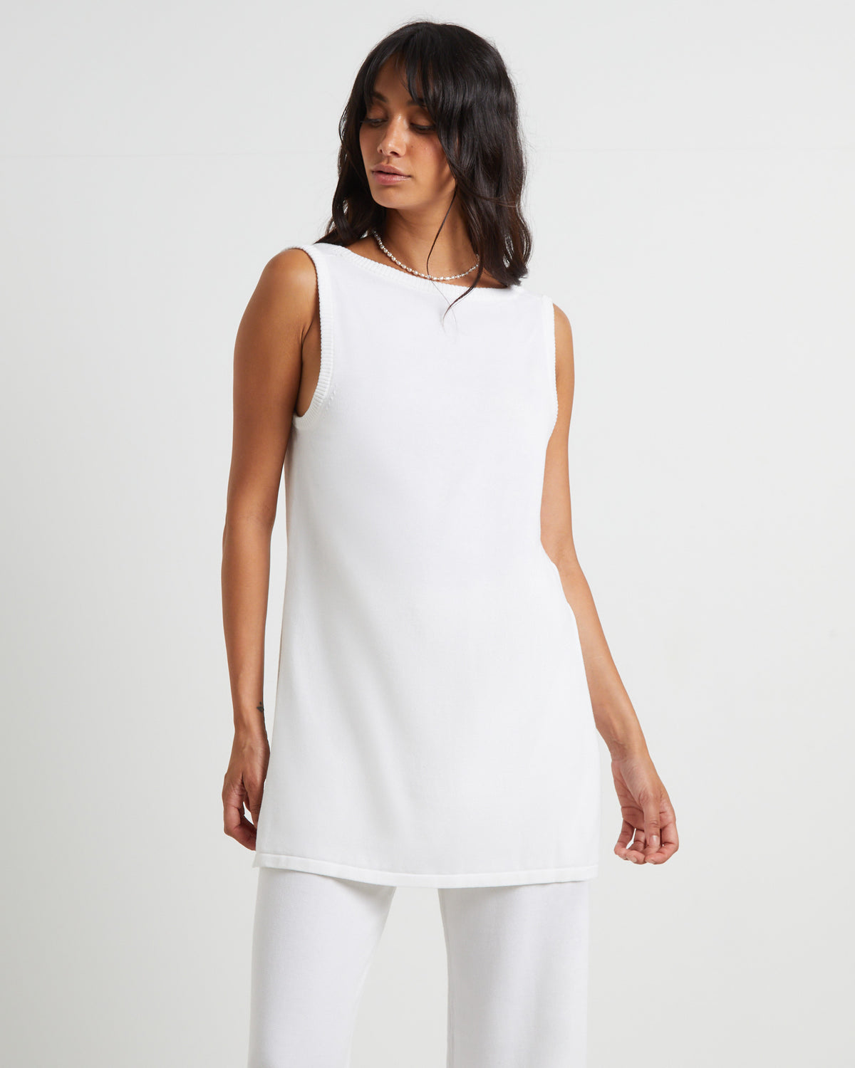 Riley Split Tank Top in White WHITE