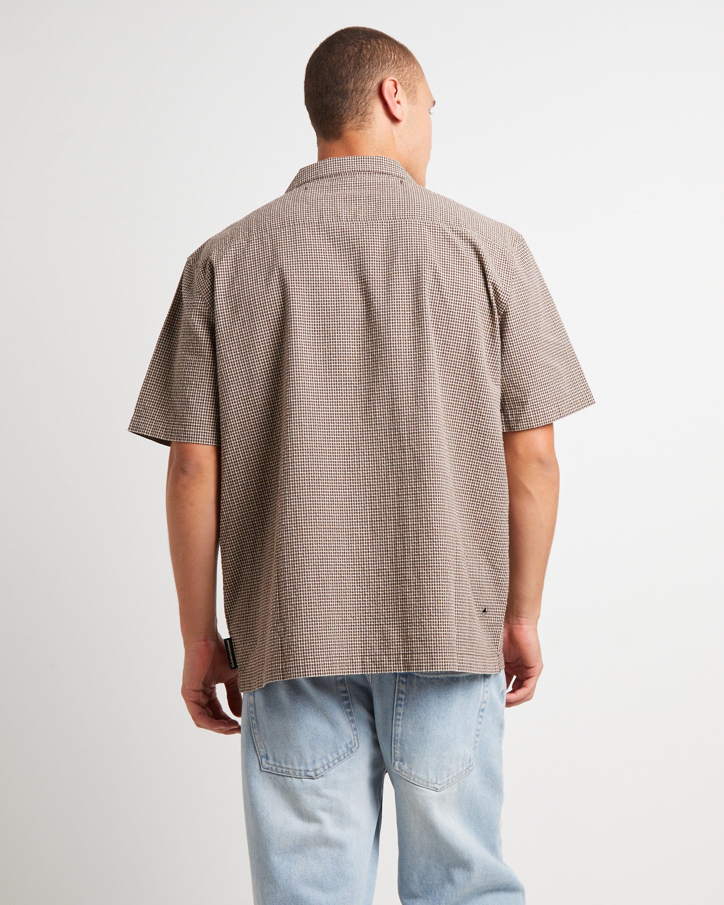 Aura Check Short Sleeve Resort Shirt in Brown