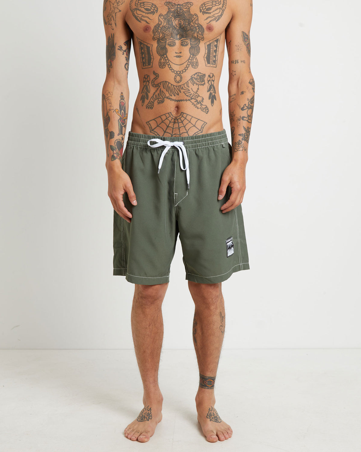 Swans Baggy Trunk Boardshorts in Army Green ARMY