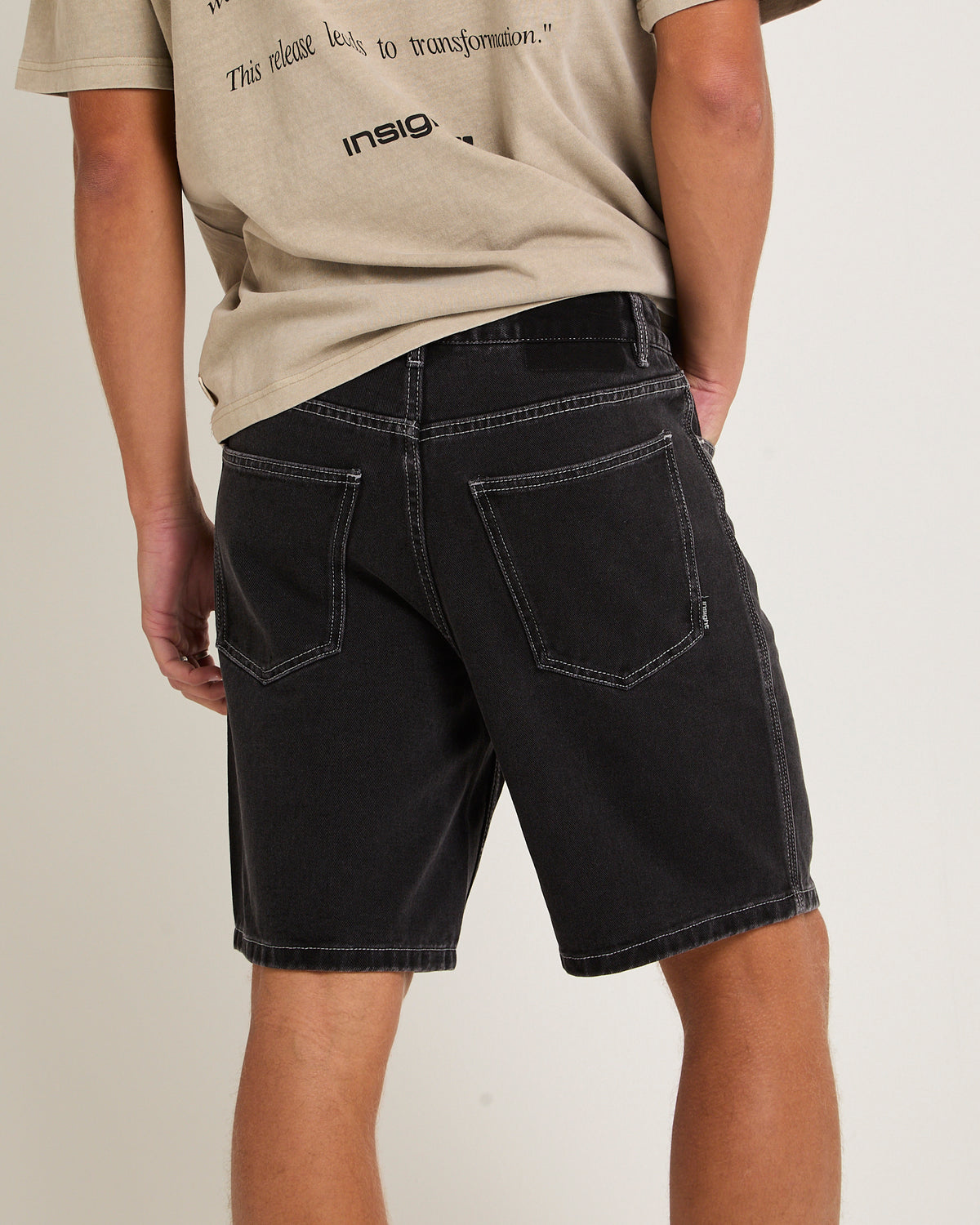 Knocker Contrast Vintage Denim Shorts FLAT OUT BLACK