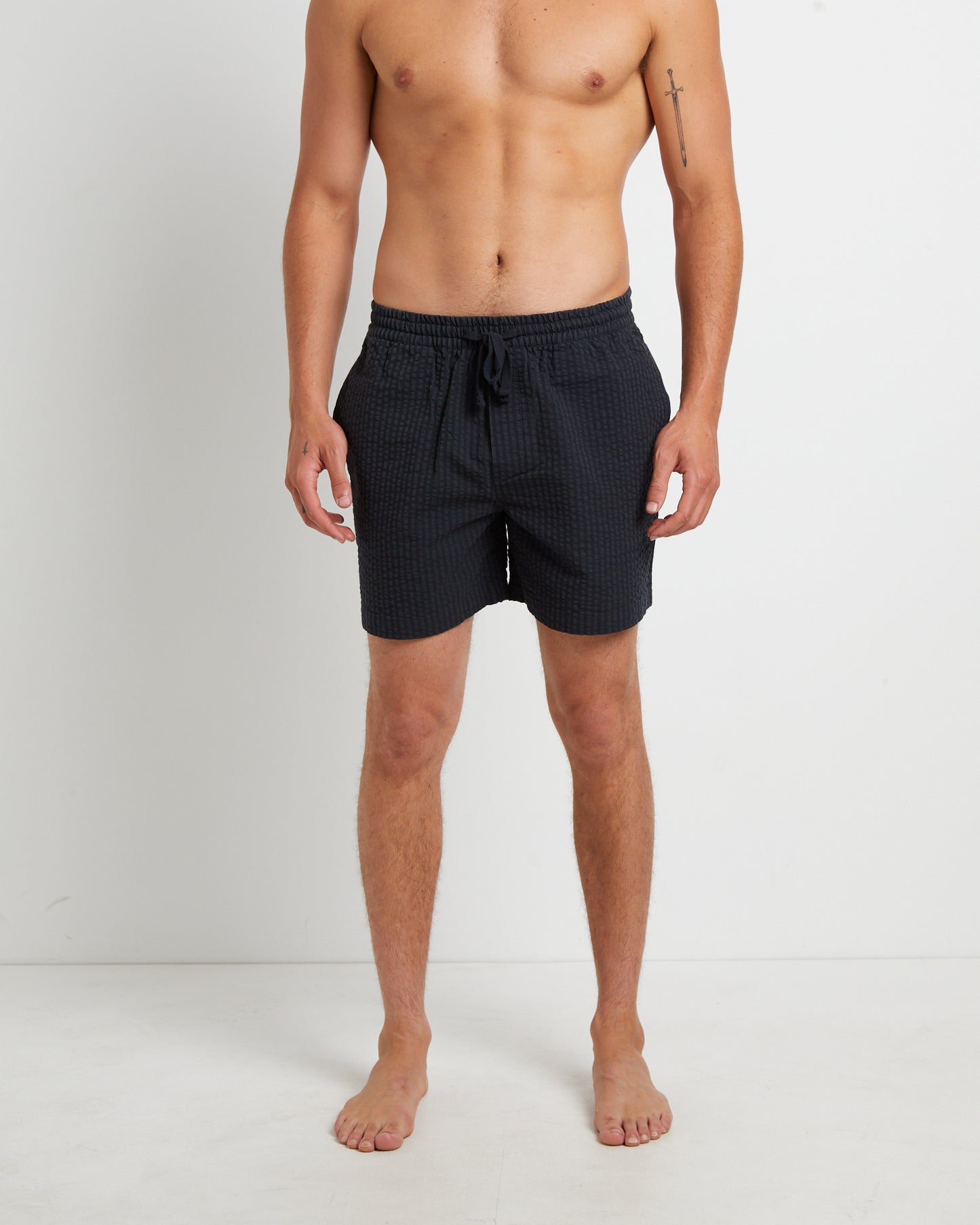 Seesucker Stripe Boardshorts in Black