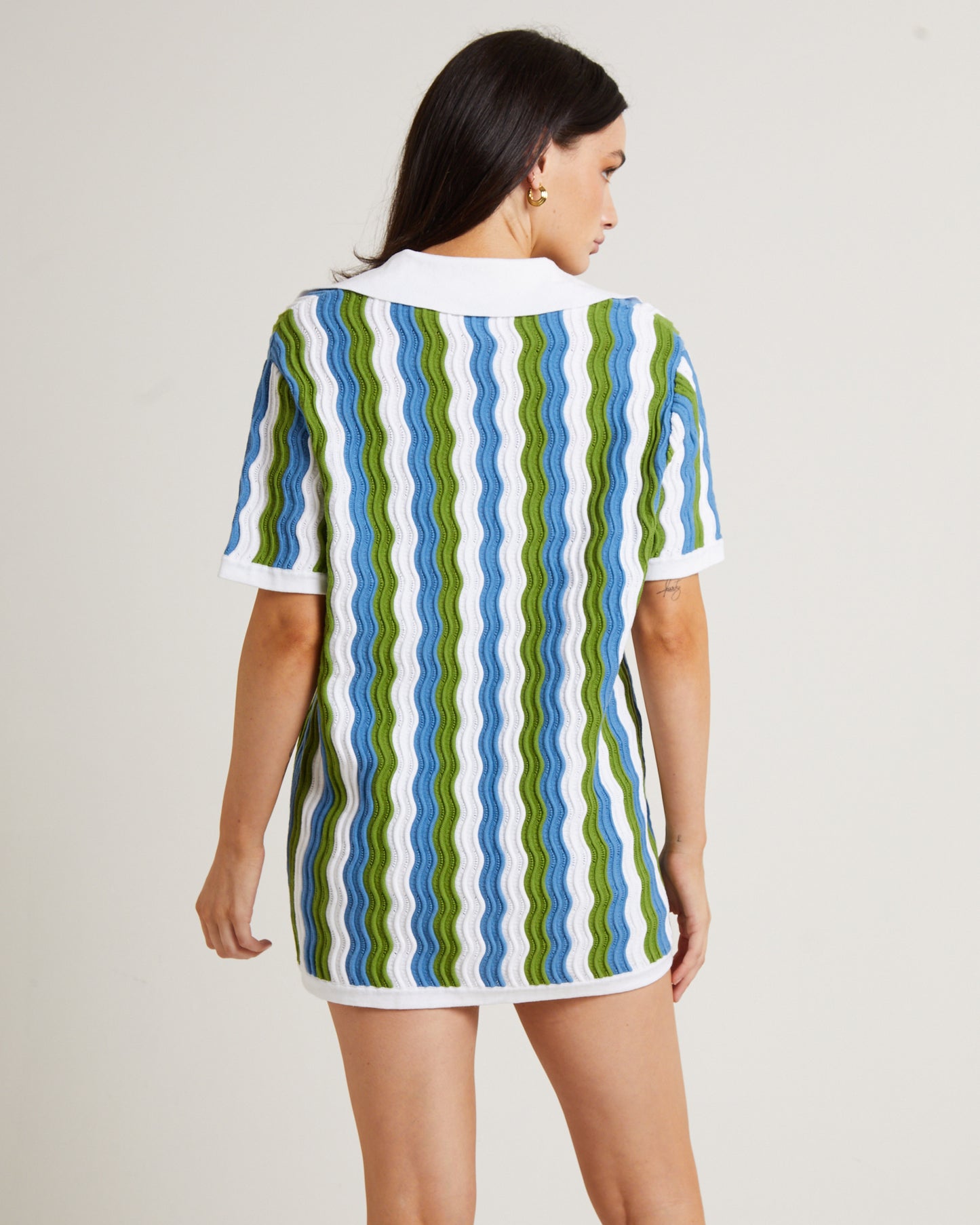 Cher Knit Shirt Dress in Blue