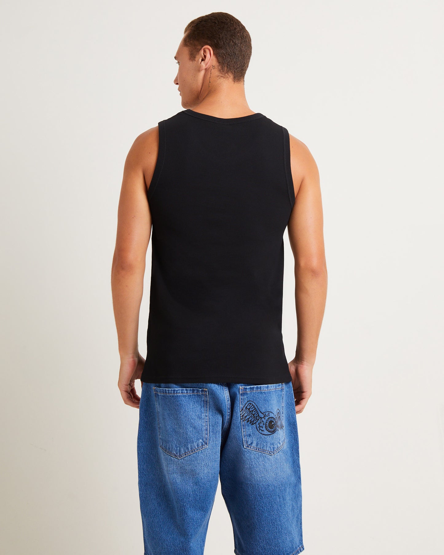 Mens Ribbed Singlet in Black