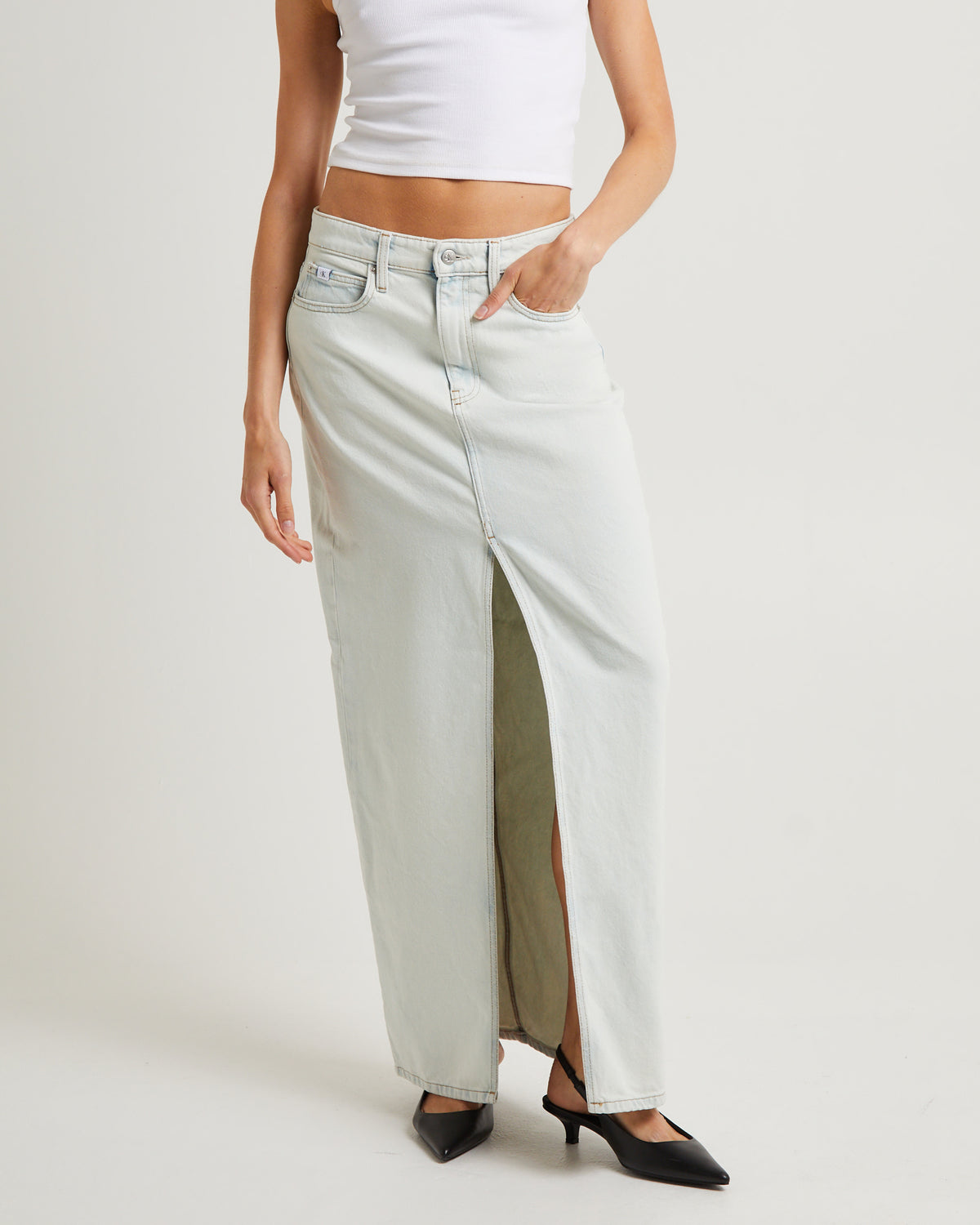 Front Split Denim Maxi Skirt DENIM LIGHT