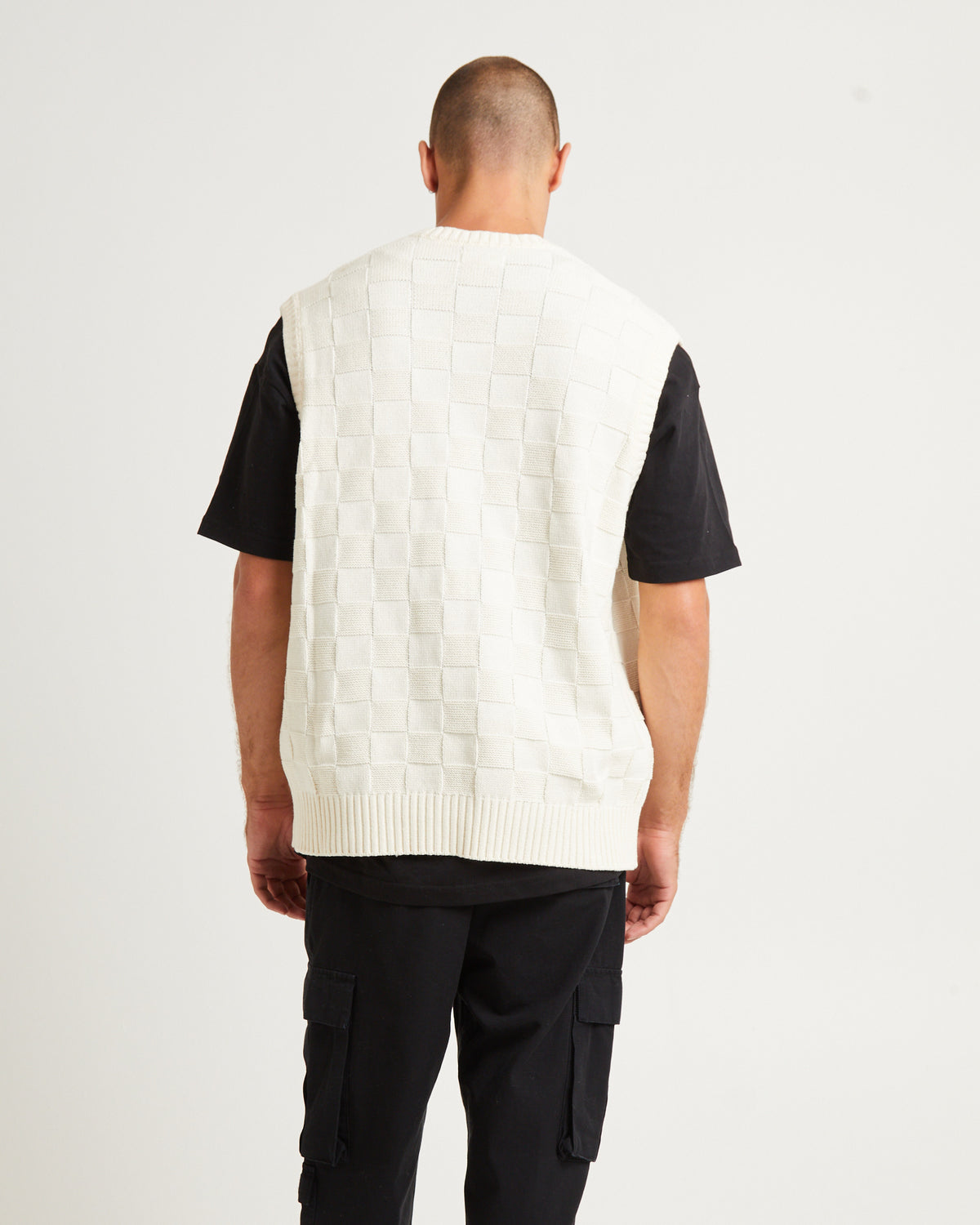 Check Knit Vest CREAM