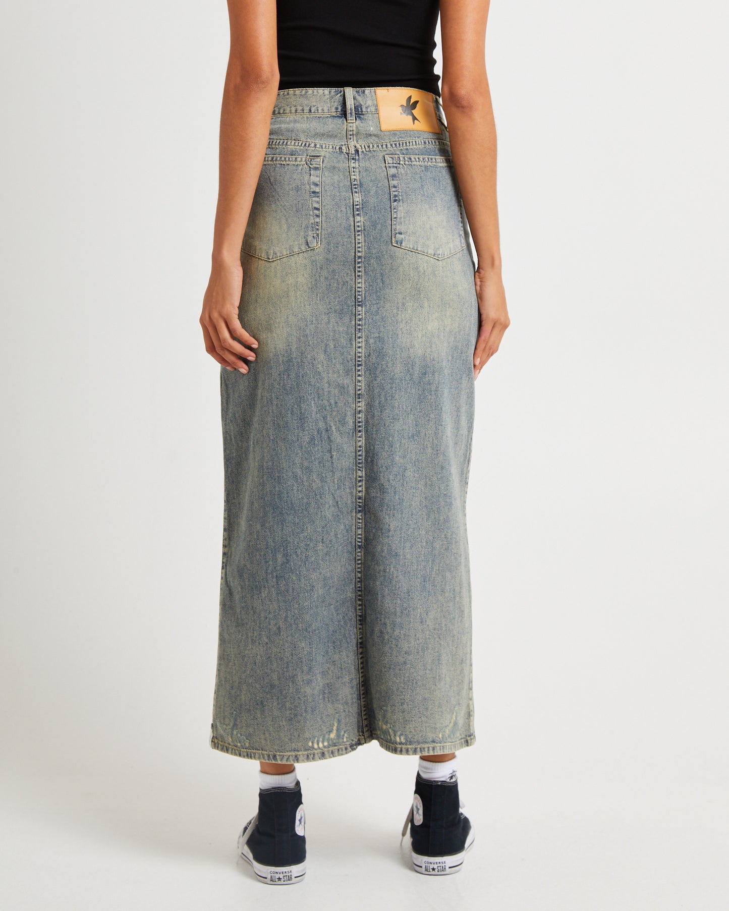 High Waisted Denim Column Skirt Dirty